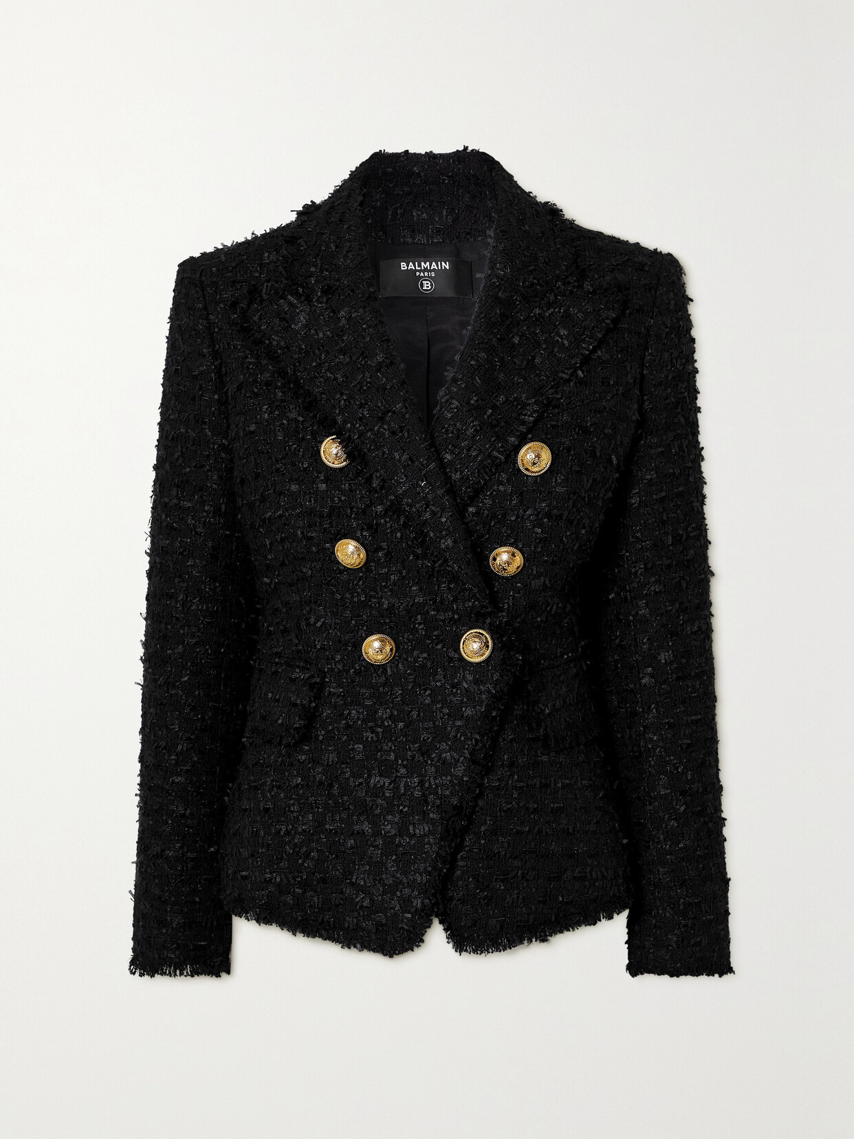 Balmain Fringed Cotton-blend Bouclé-tweed Jacket - Black