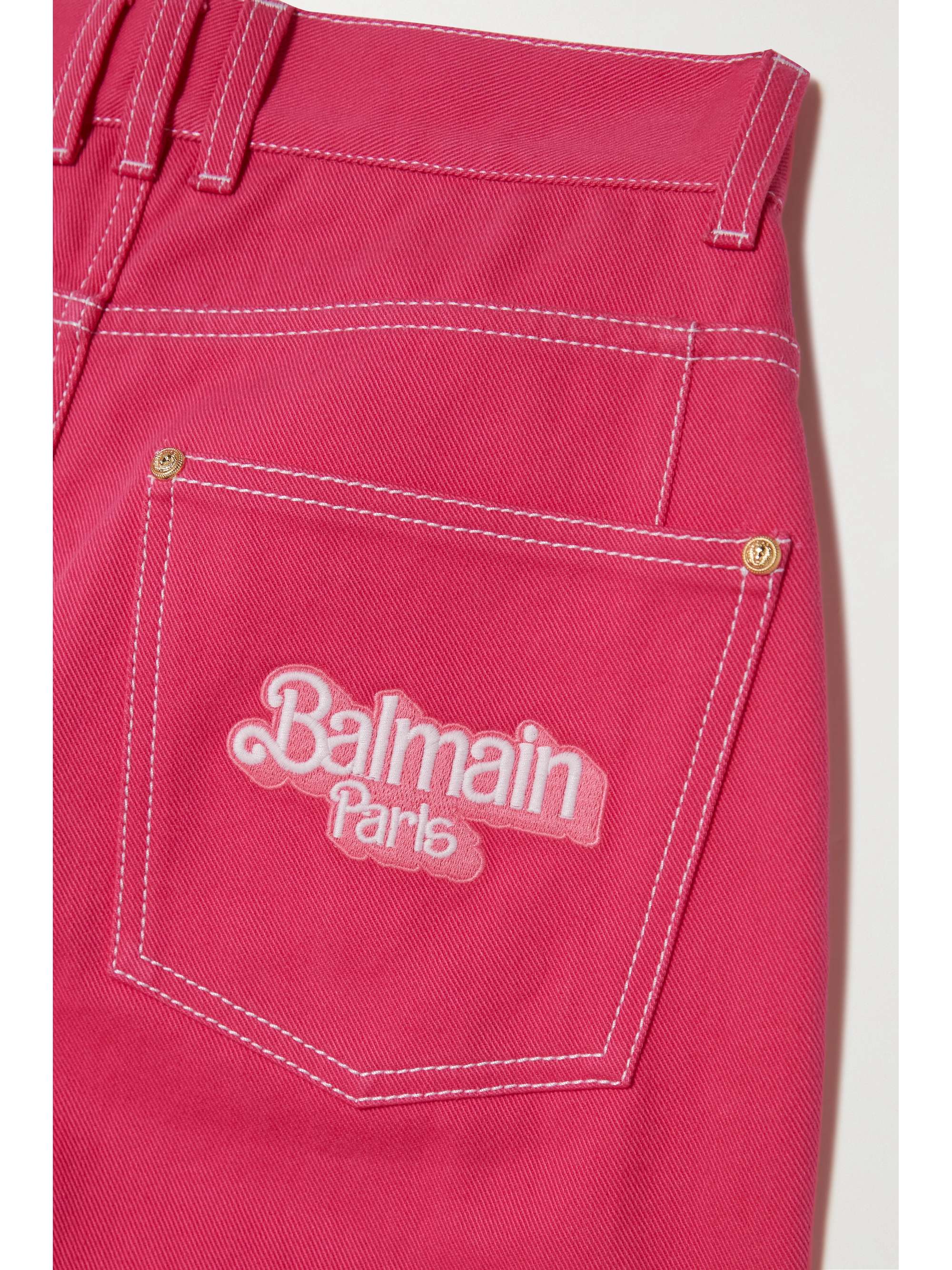 BALMAIN + Barbie embroidered high-rise tapered jeans