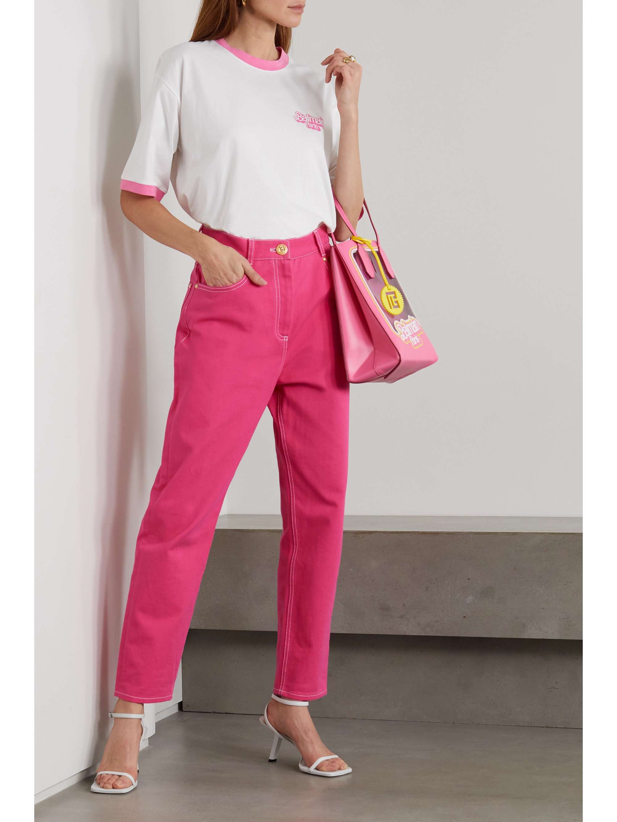 BALMAIN + Barbie embroidered high-rise tapered jeans