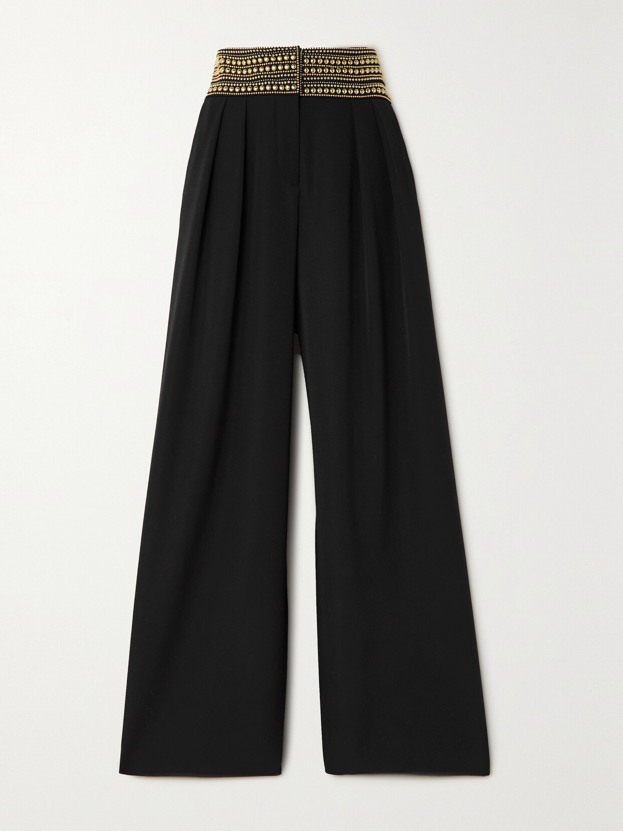 Balmain Studded Grain De Poudre Wool Wide-leg Pants - Black