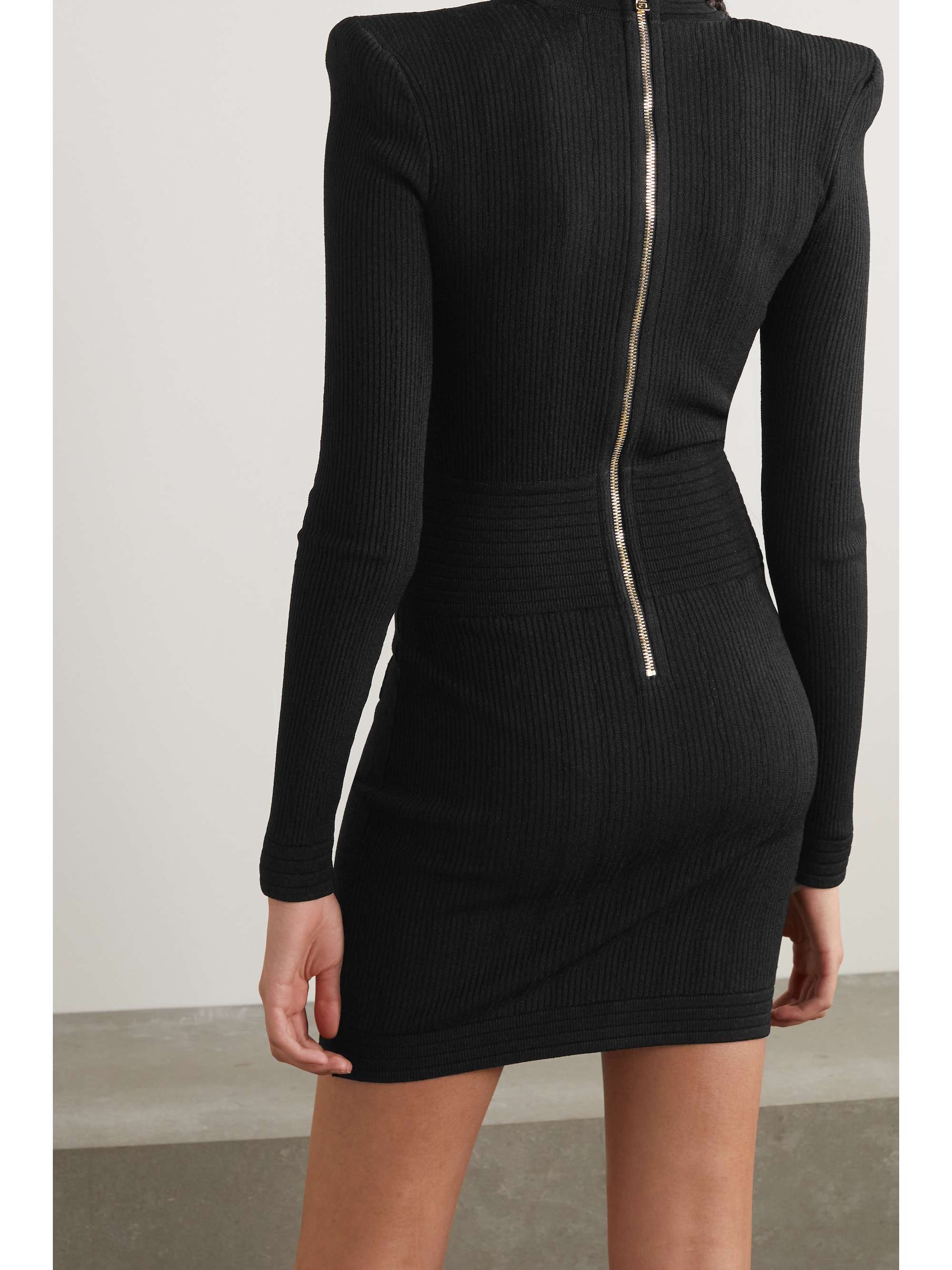 Balmain - Button-embellished Ribbed-knit Mini Dress - Black - FR40 - Net A Porter