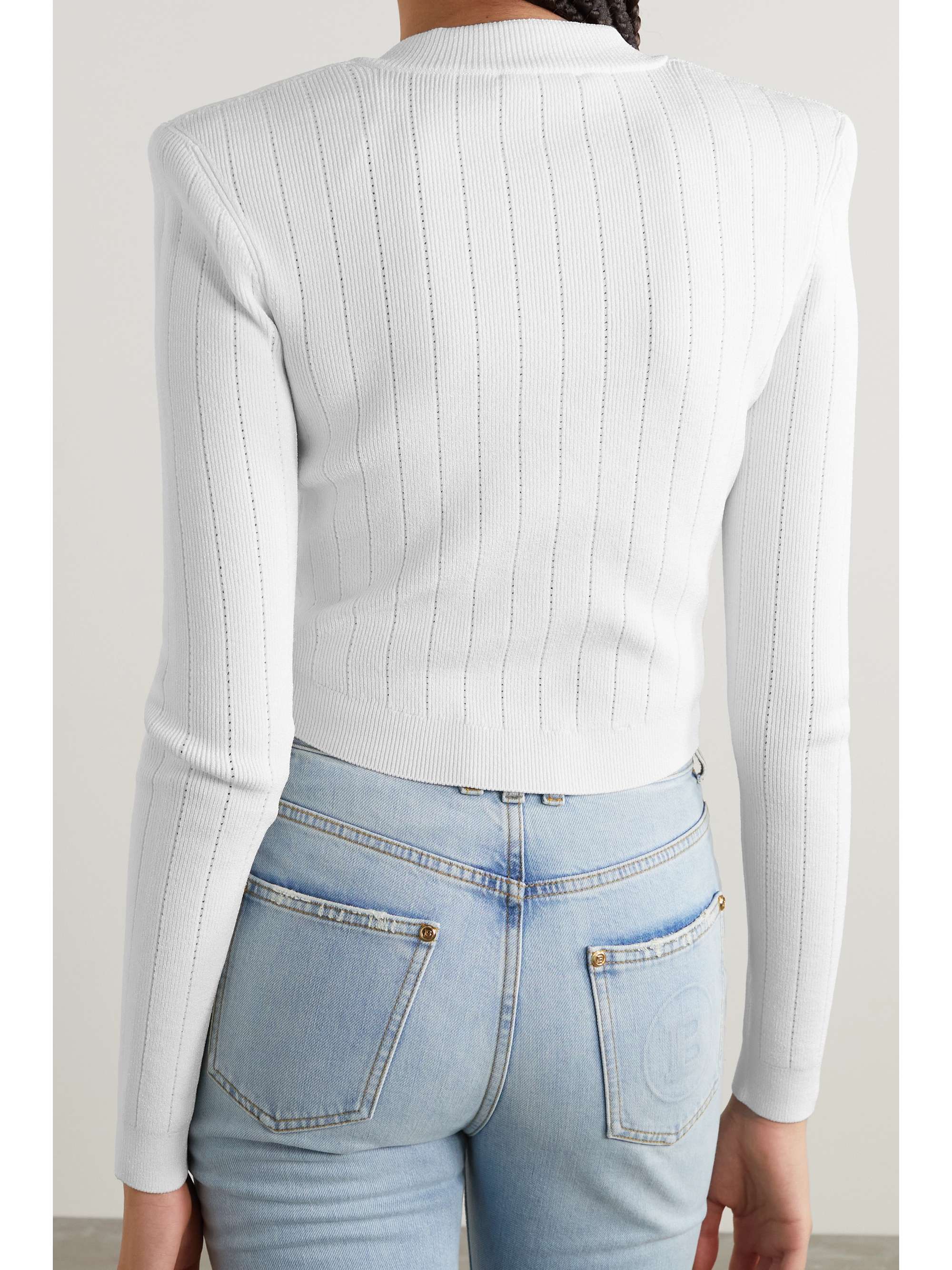 White Cropped ribbed-knit cardigan 