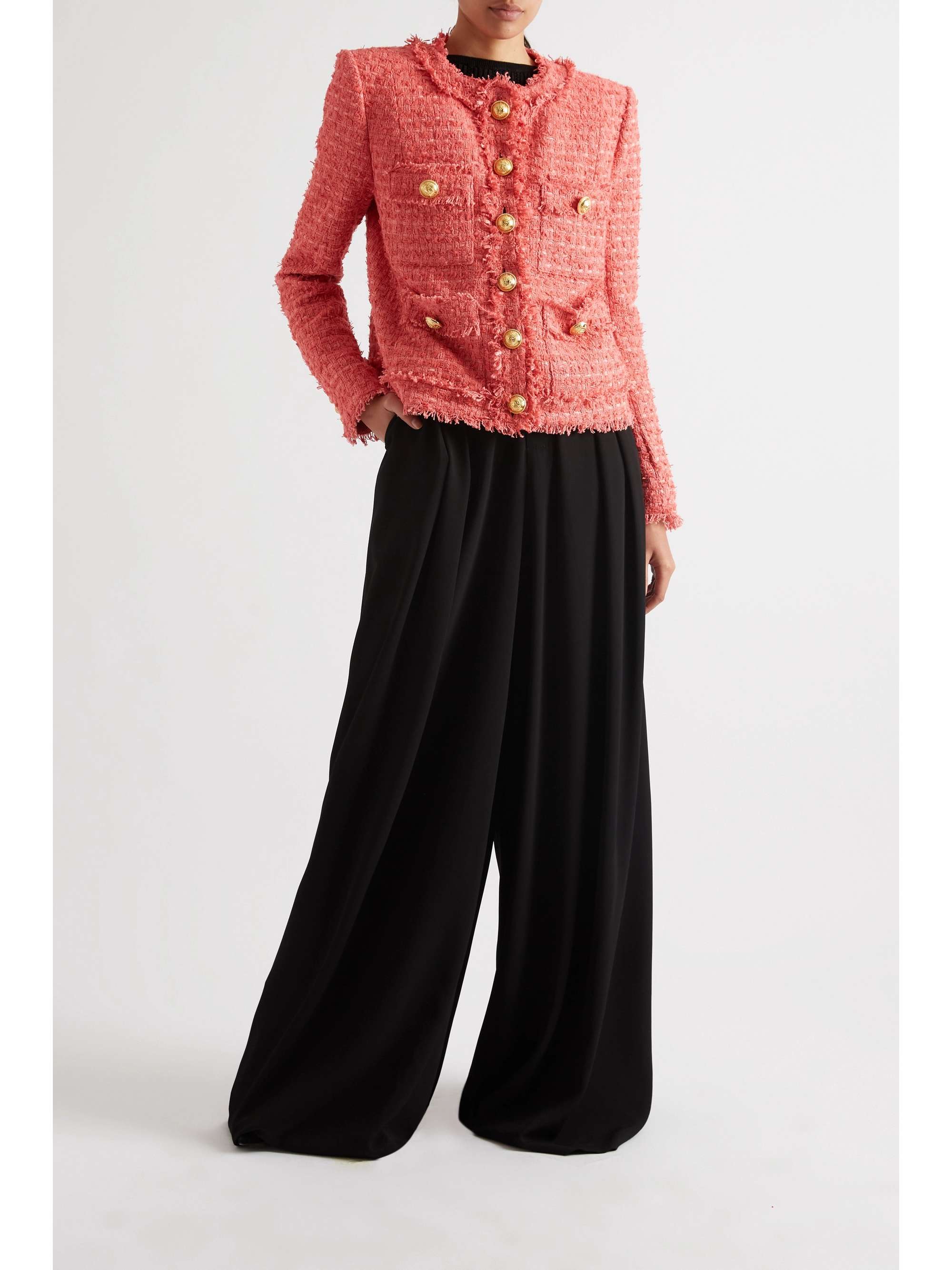 BALMAIN Frayed cotton-blend bouclé-tweed blazer