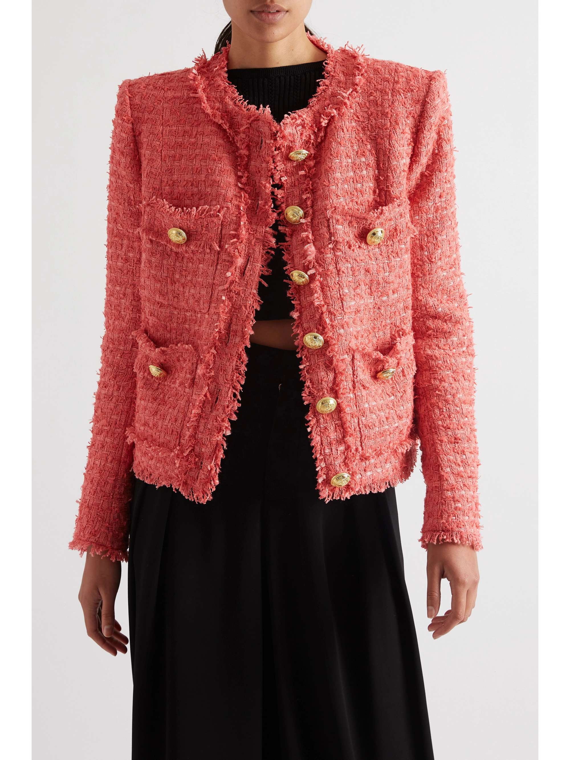 BALMAIN Frayed cotton-blend bouclé-tweed blazer