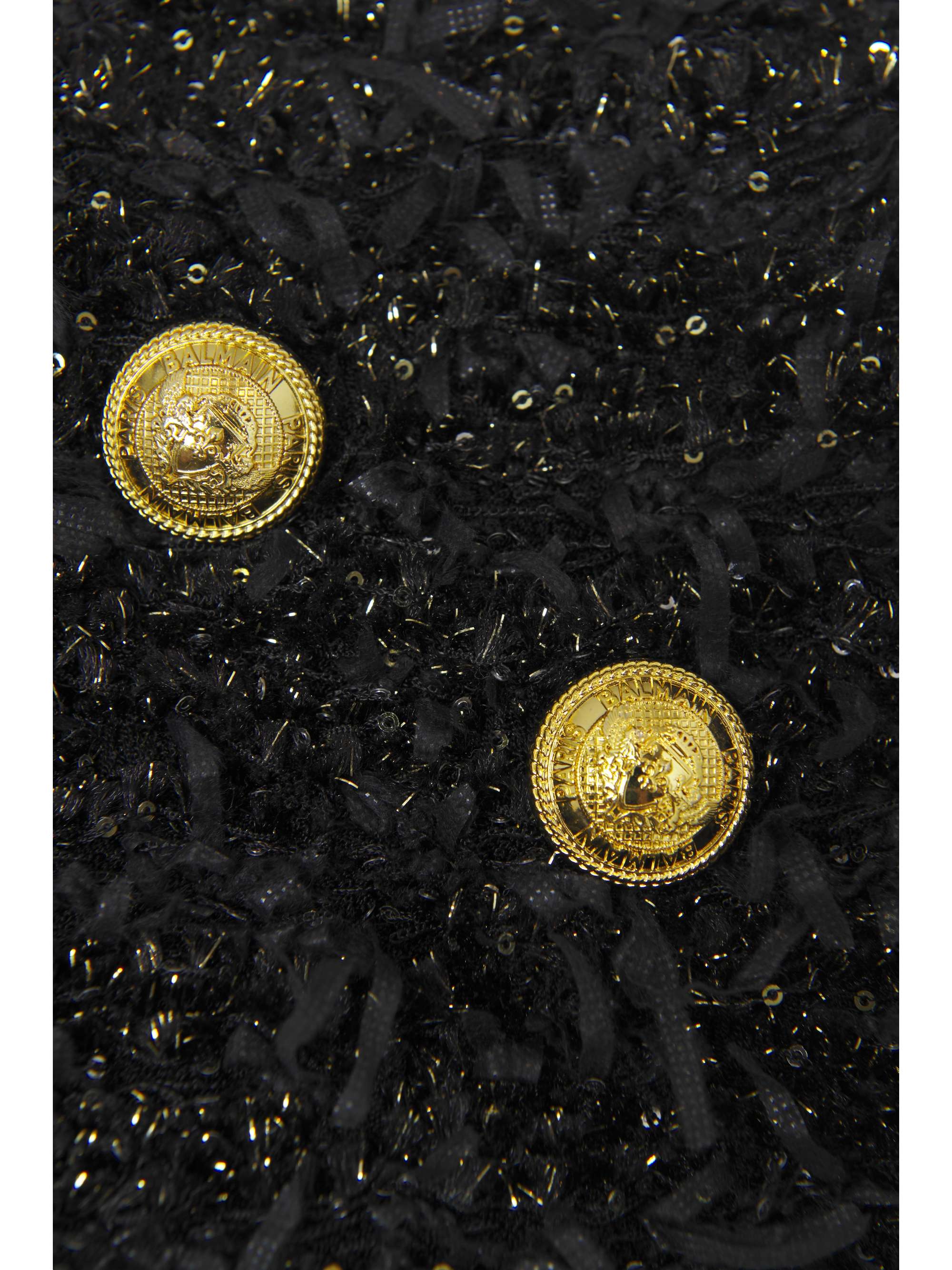 BALMAIN Button-embellished metallic bouclé-tweed mini dress