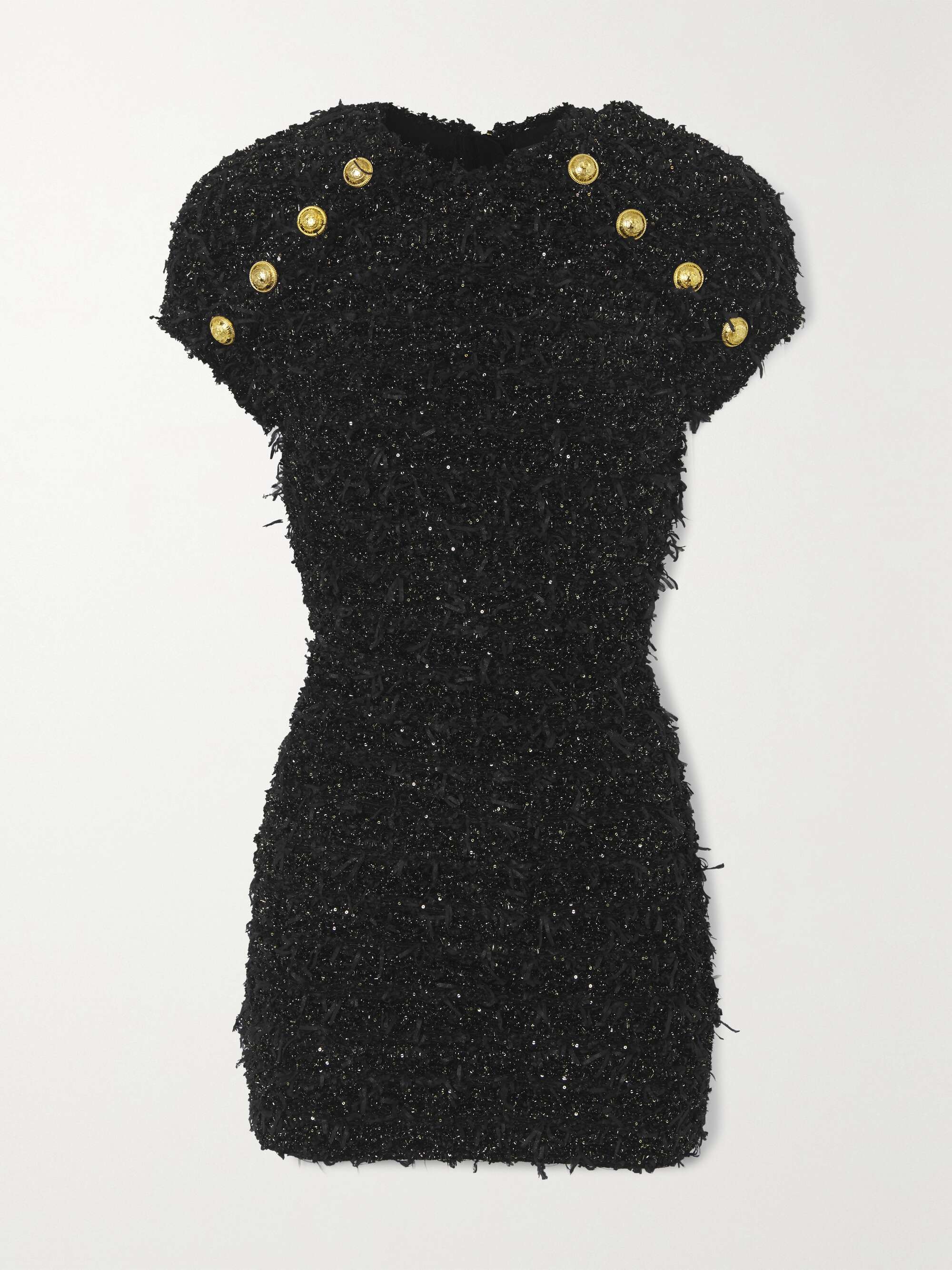 energi Stå på ski Kong Lear BALMAIN Button-embellished metallic bouclé-tweed mini dress | NET-A-PORTER