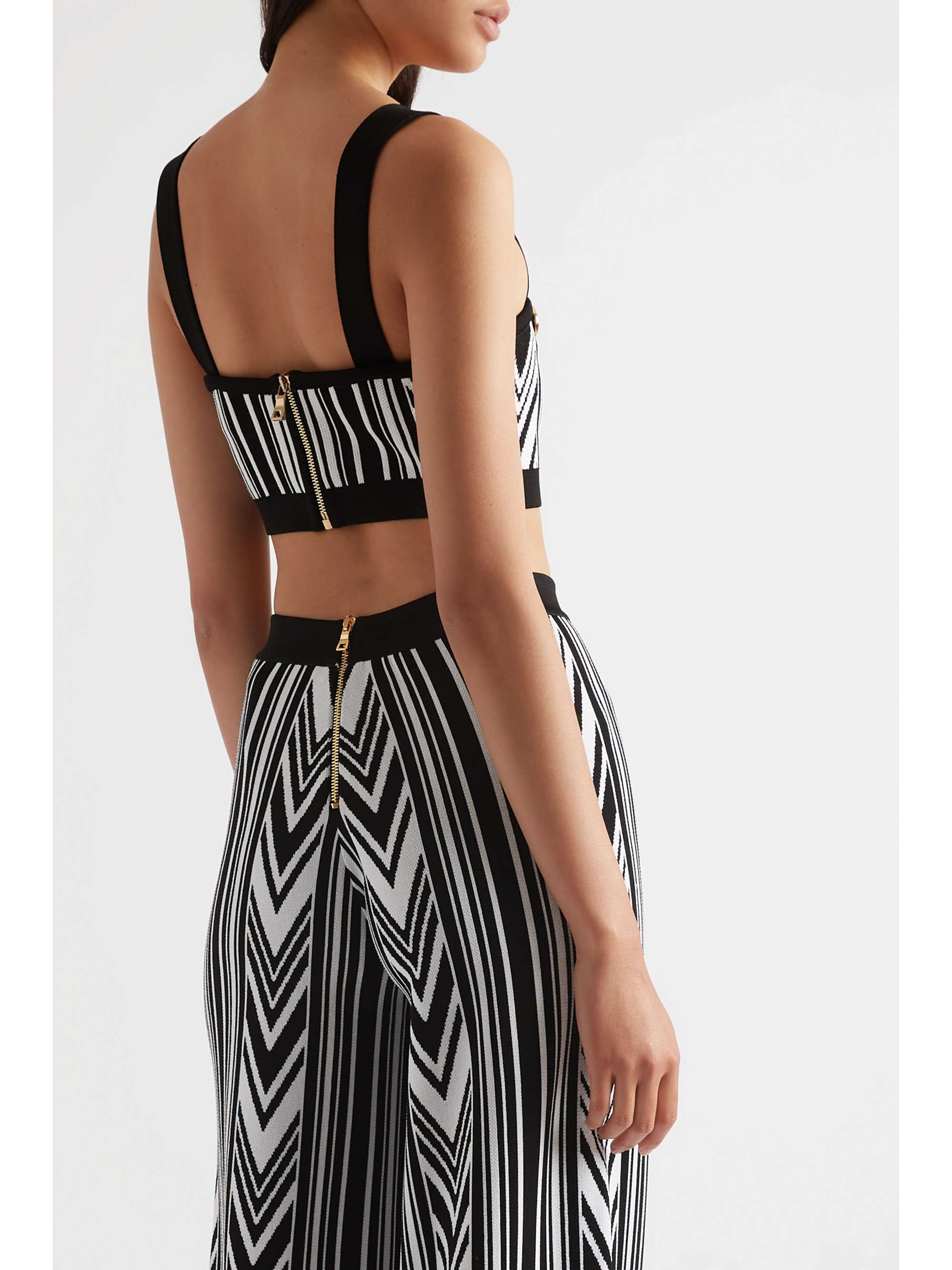 BALMAIN Cropped button-embellished jacquard-knit top