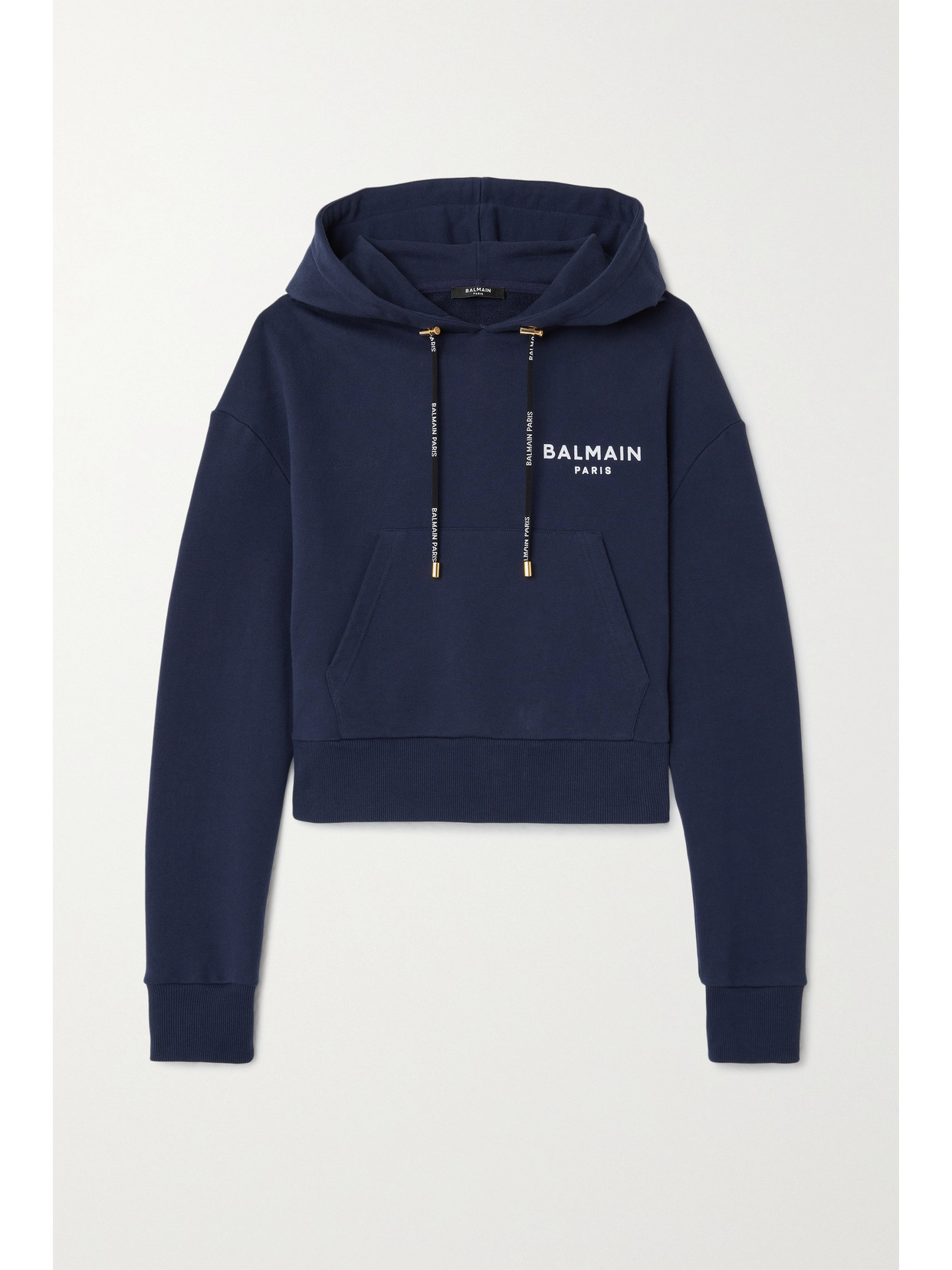 Balmain Cropped Navy Eco-design Cotton Sweatshirt In Blue