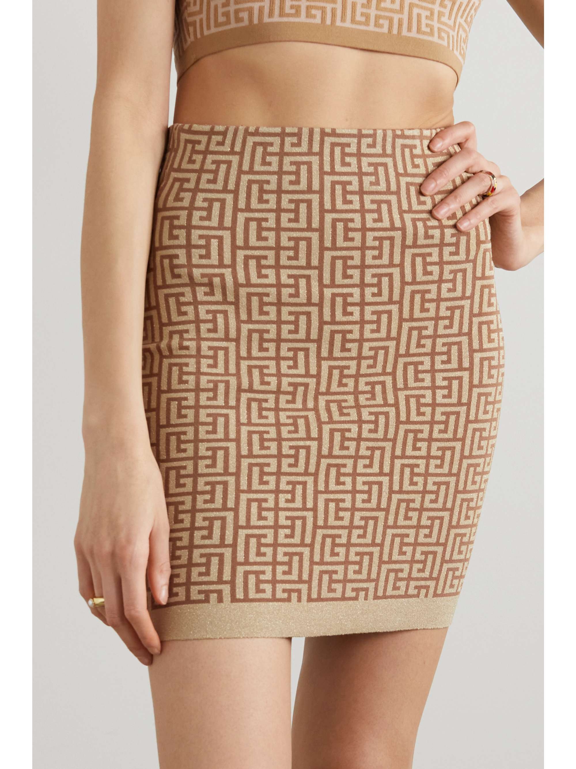 BALMAIN Metallic jacquard-knit mini skirt