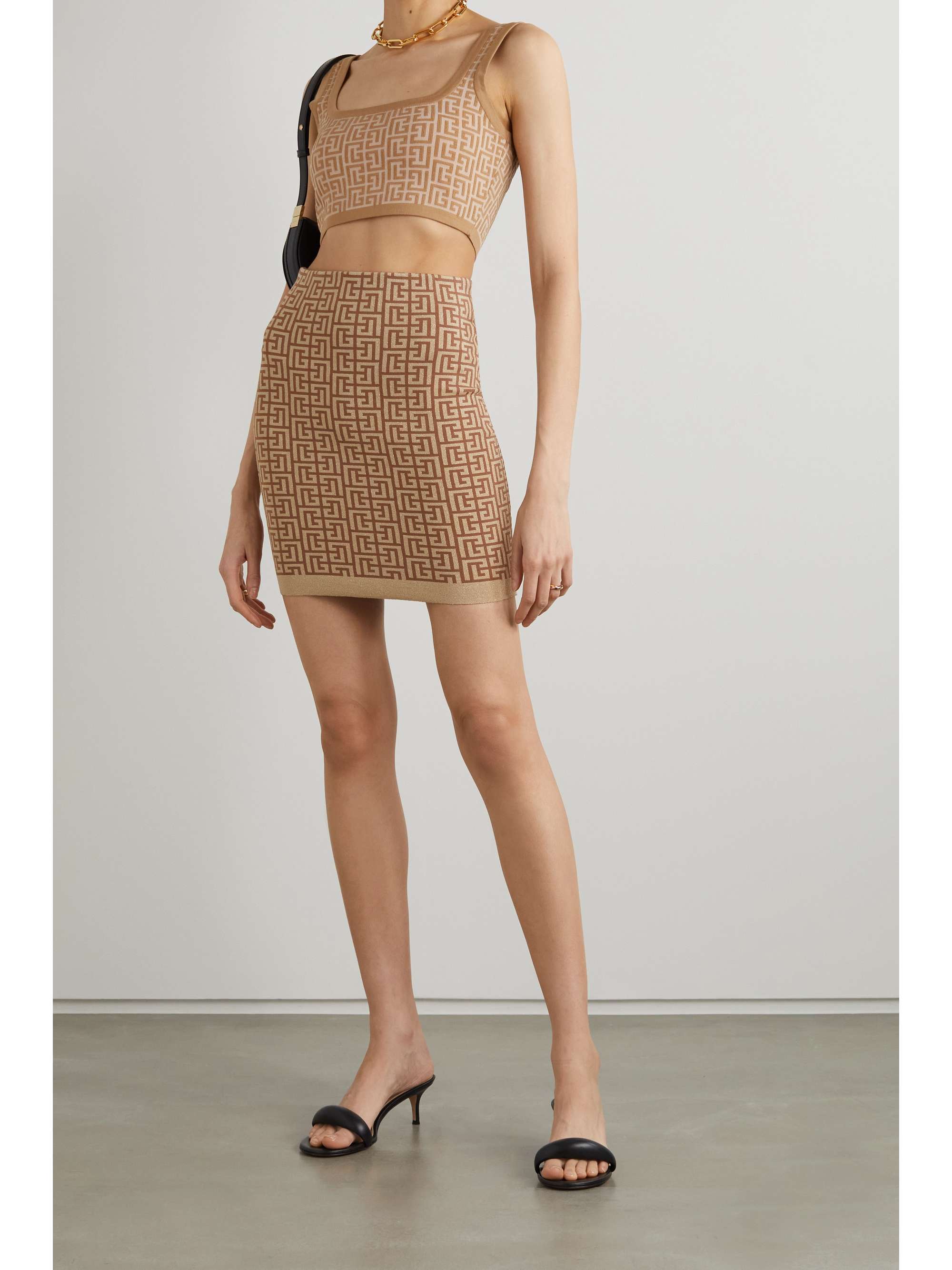 BALMAIN Metallic jacquard-knit mini skirt