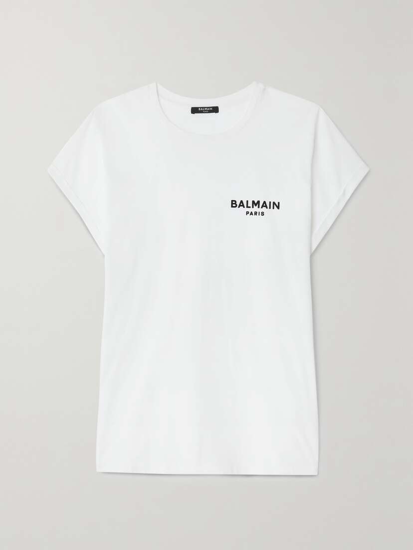 Balmain Flocked Cotton-jersey T-shirt - x large