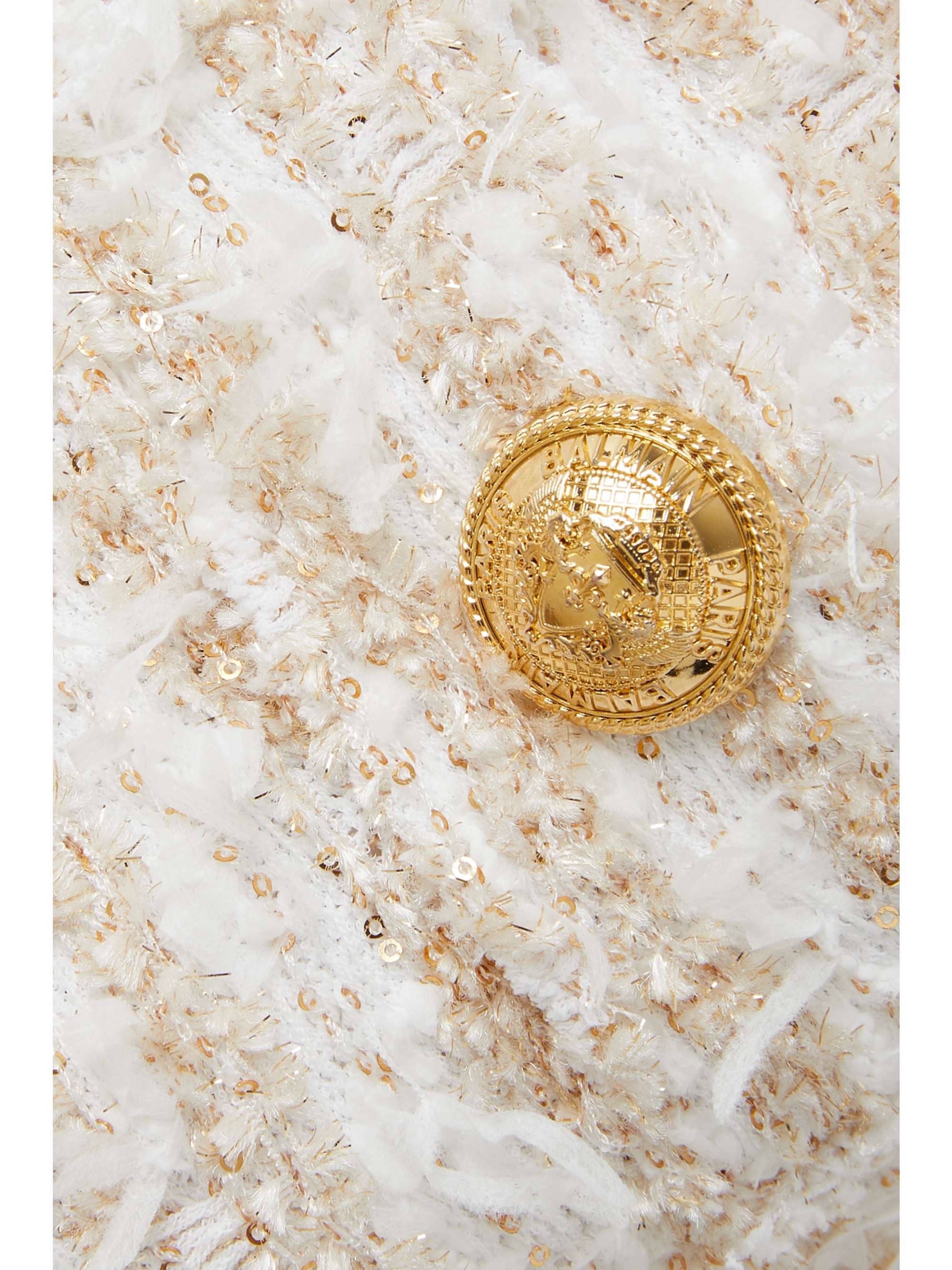 BALMAIN Button-embellished metallic bouclé-tweed mini skirt