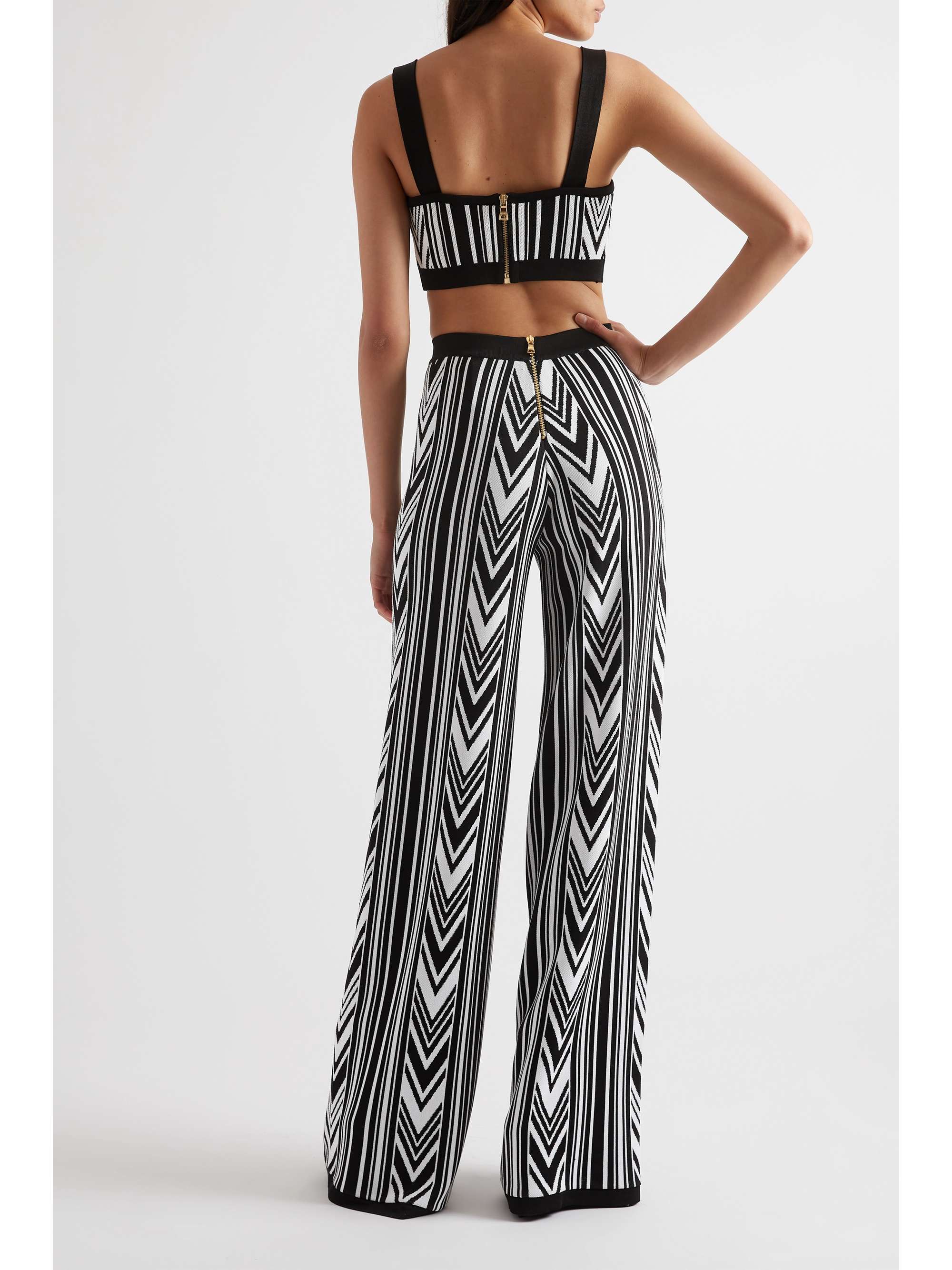 BALMAIN Jacquardknit wideleg pants NETAPORTER