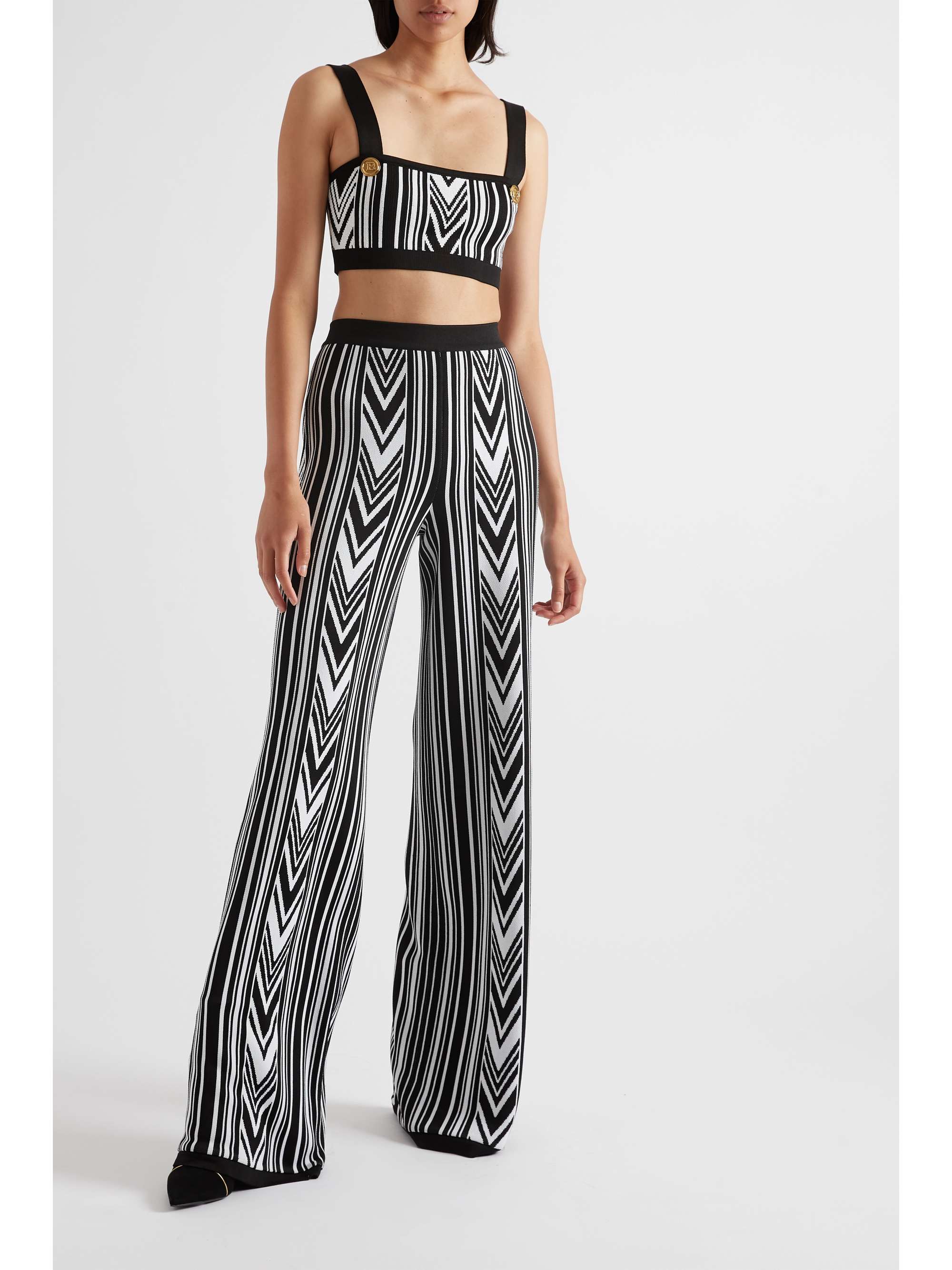 BALMAIN Jacquardknit wideleg pants NETAPORTER