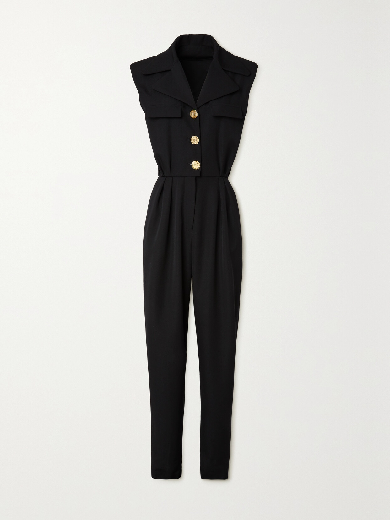Balmain Button-embellished Grain De Poudre Wool Jumpsuit - Black