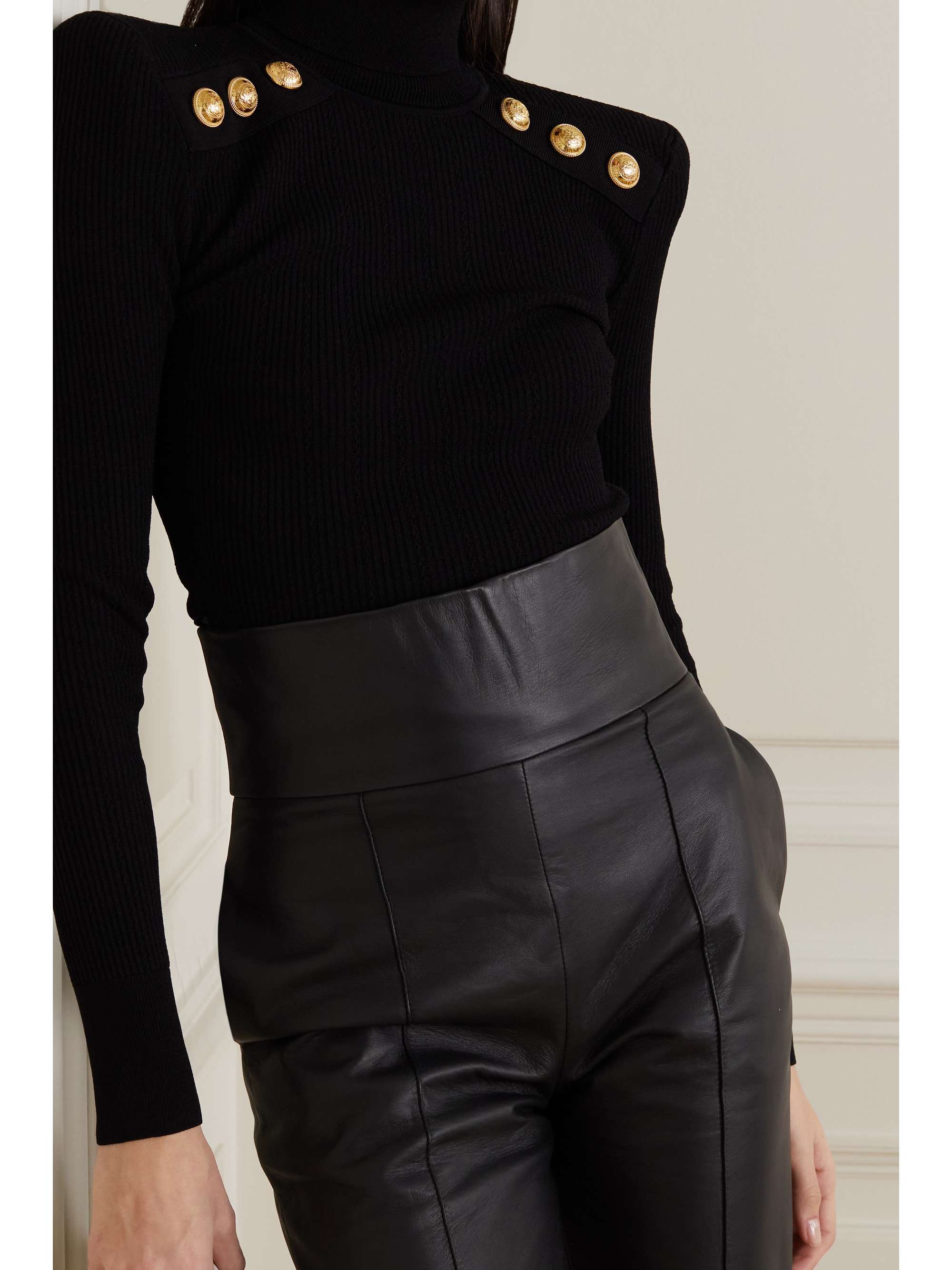 BALMAIN Button-embellished ribbed-knit turtleneck sweater