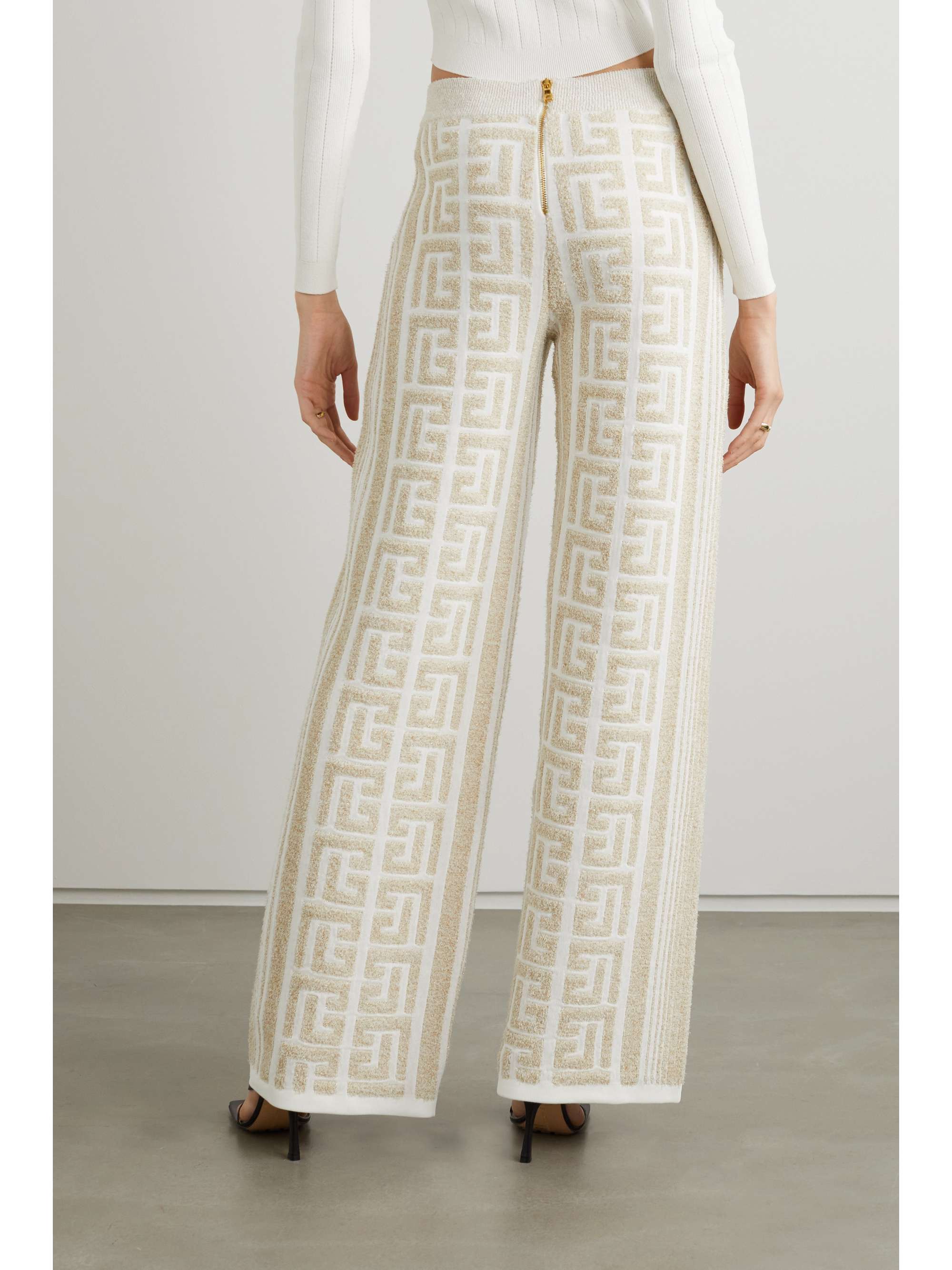 BALMAIN Metallic jacquard-knit wide-leg pants