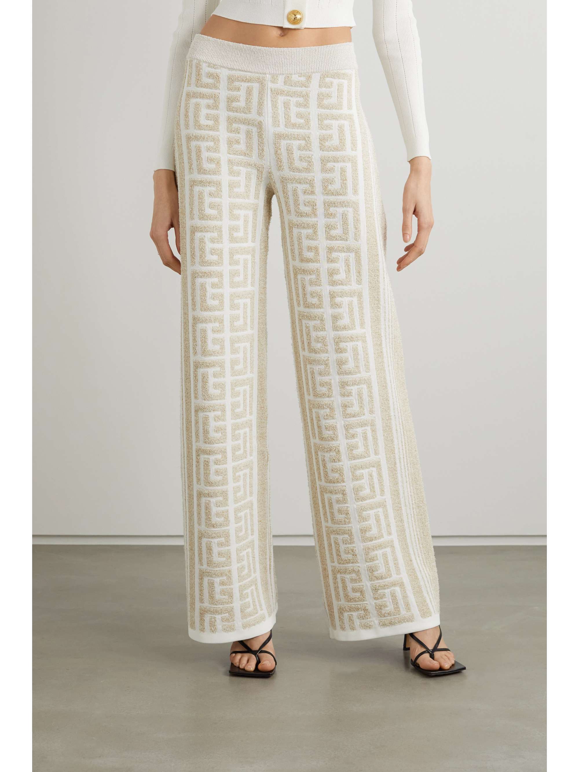 BALMAIN Metallic jacquard-knit wide-leg pants | NET-A-PORTER