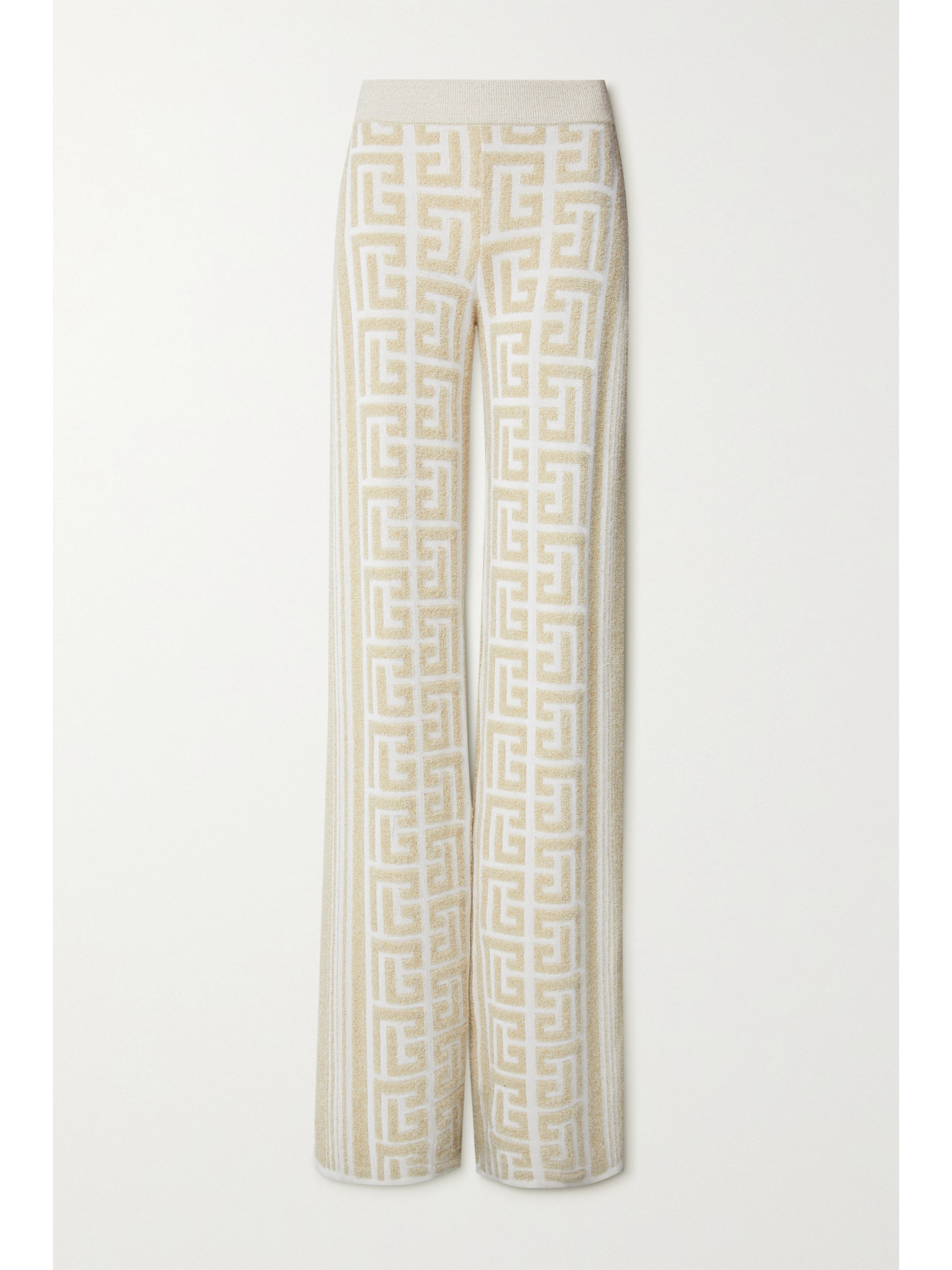 Balmain Metallic Jacquard-knit Wide-leg Pants In Brown
