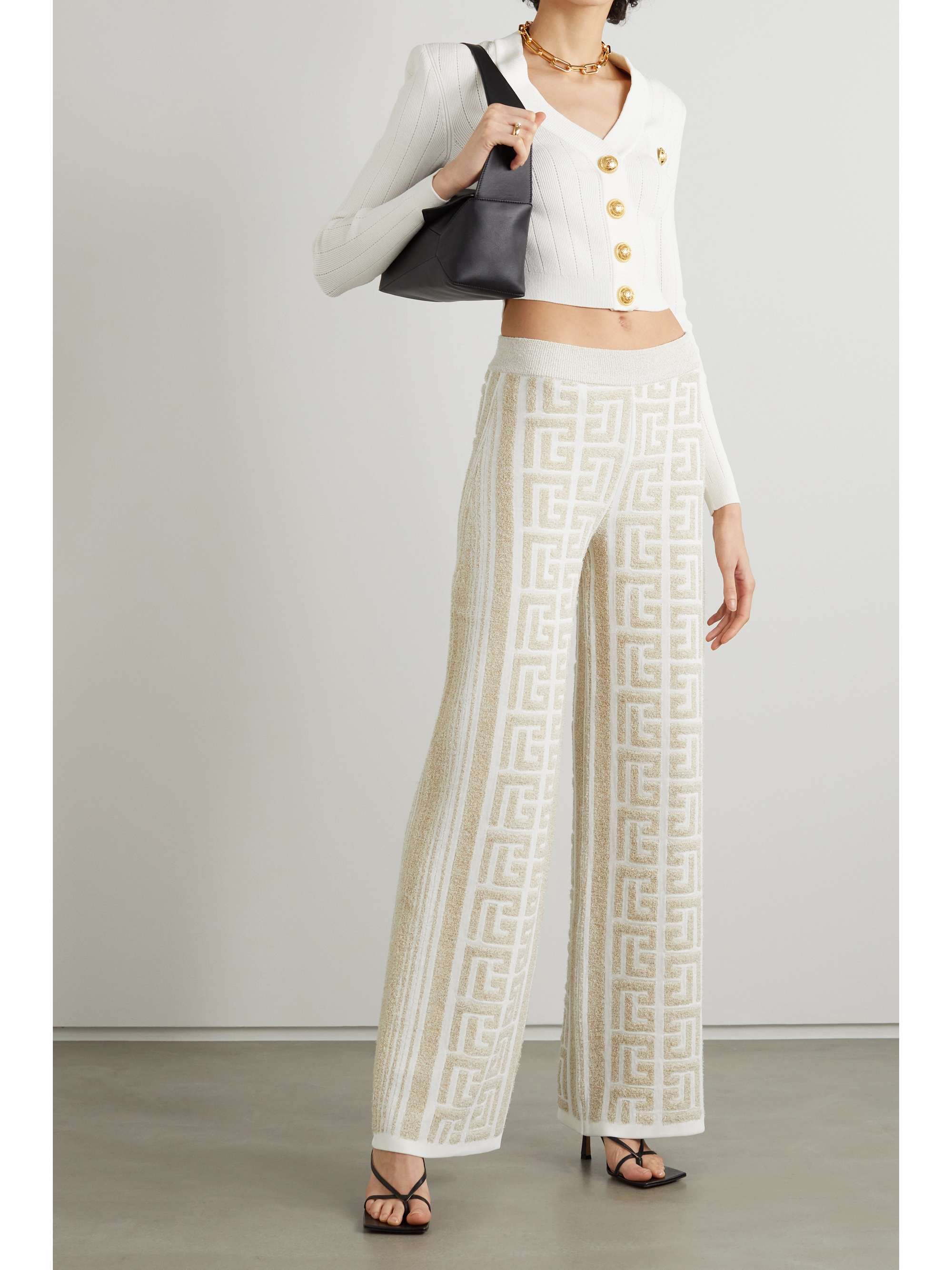 BALMAIN Metallic jacquard-knit wide-leg pants