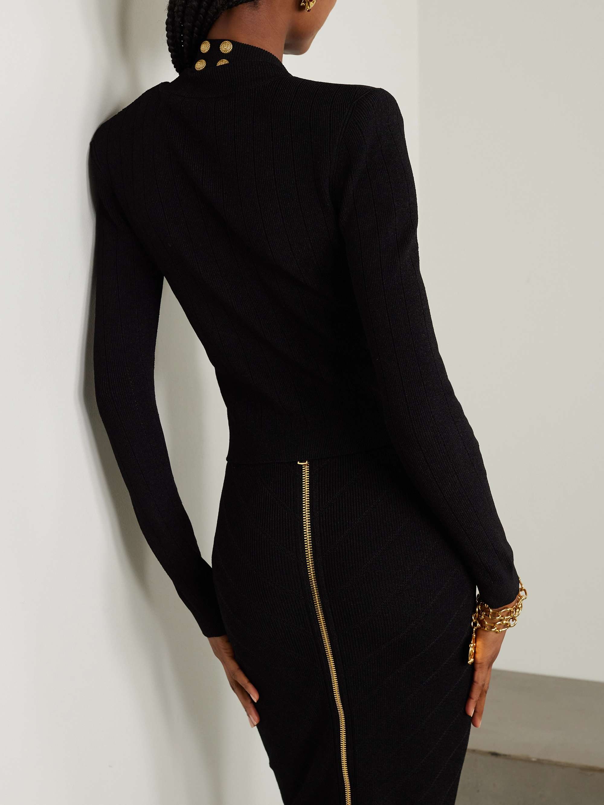 BALMAIN Cropped ribbed-knit cardigan