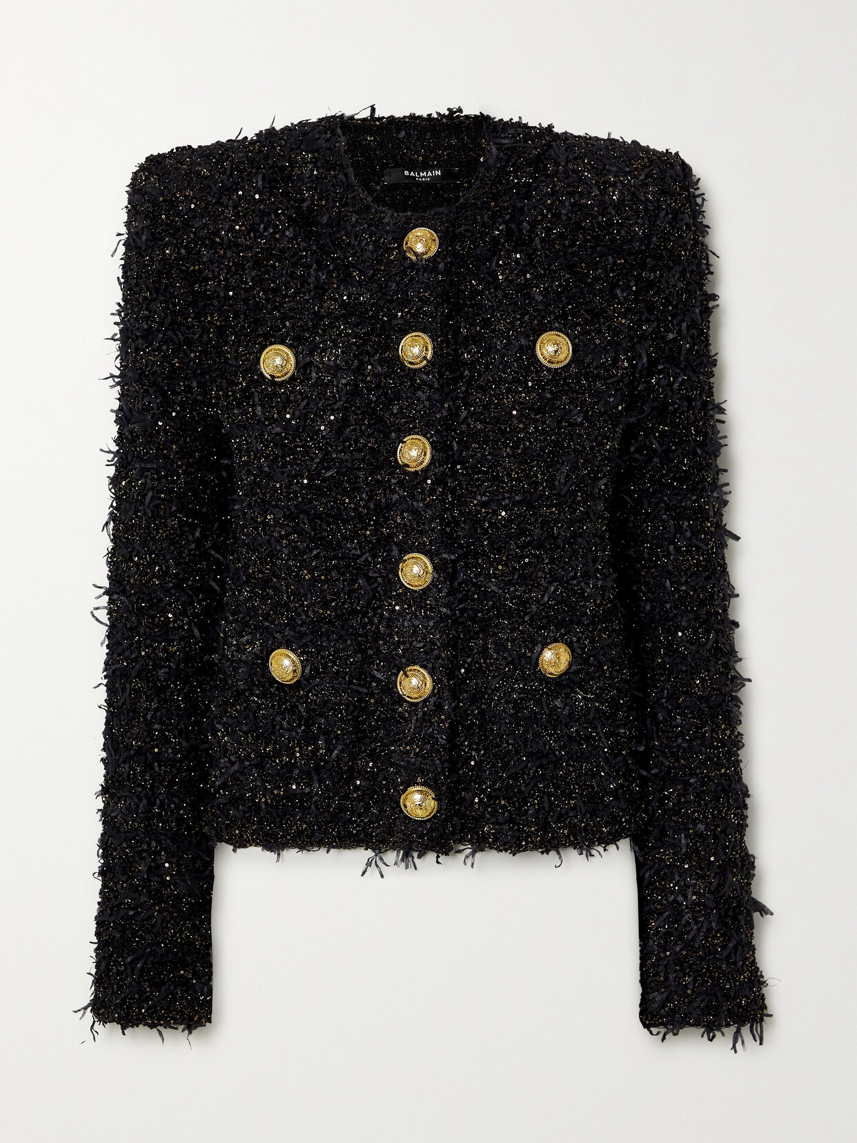 Shop Balmain Metallic Bouclé-tweed Jacket In Black