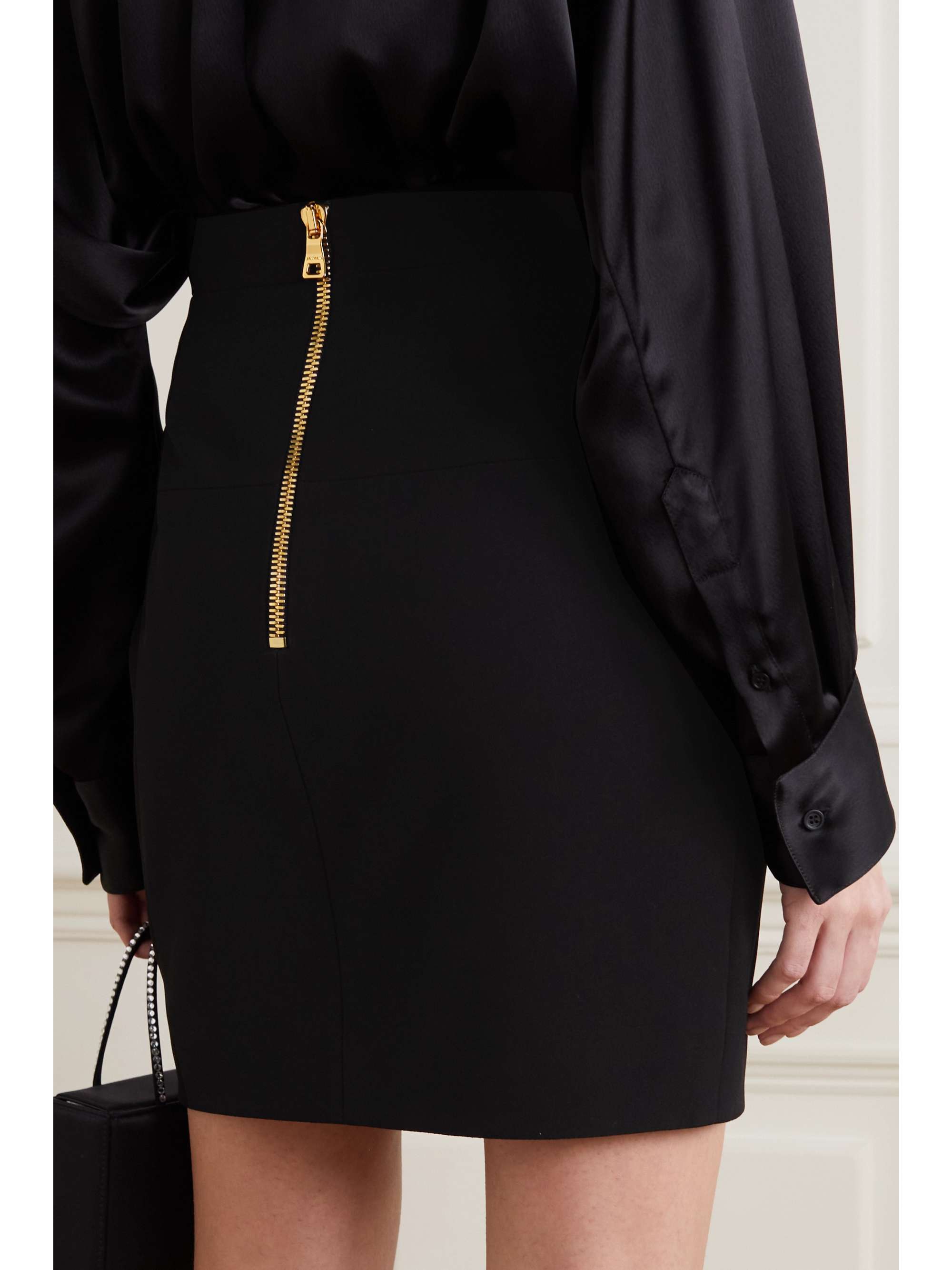 BALMAIN Button-embellished crepe skirt