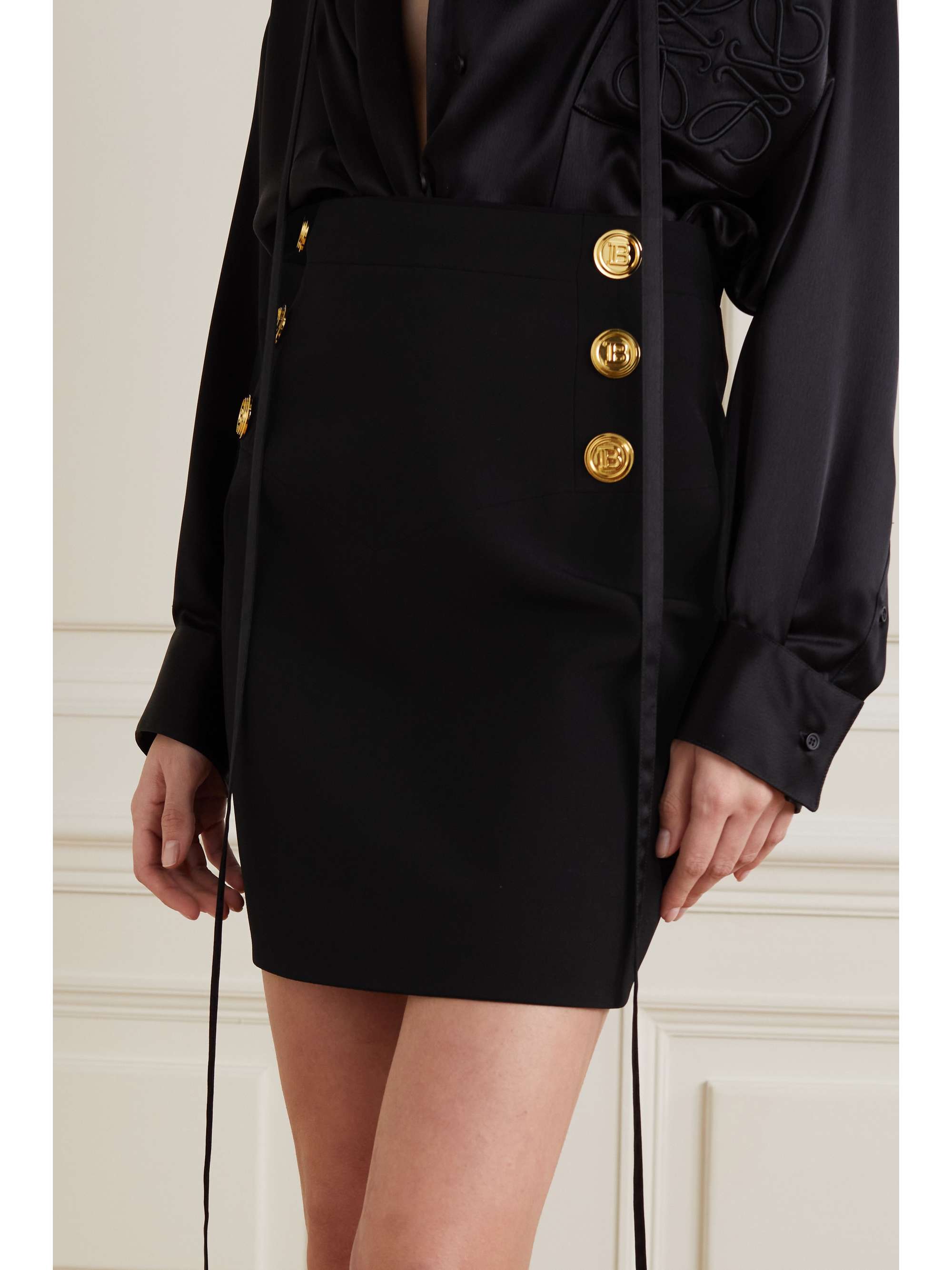 BALMAIN Button-embellished crepe skirt