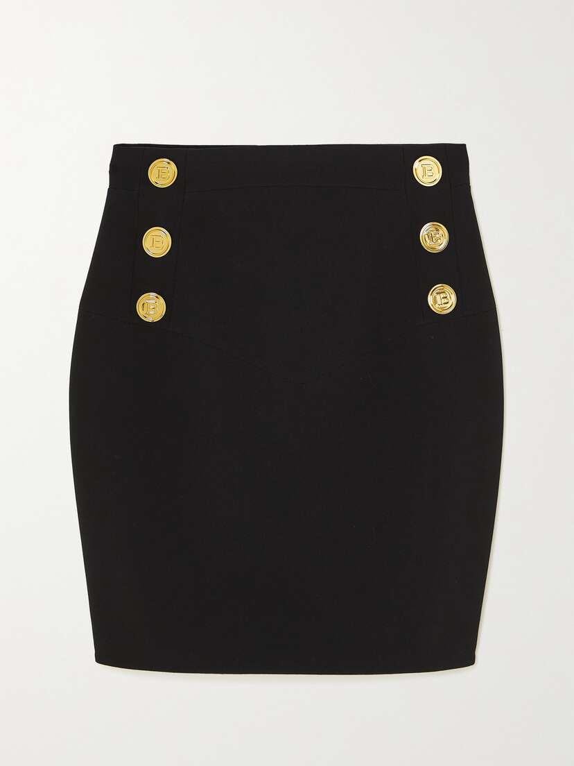 Balmain Button-embellished Crepe Skirt