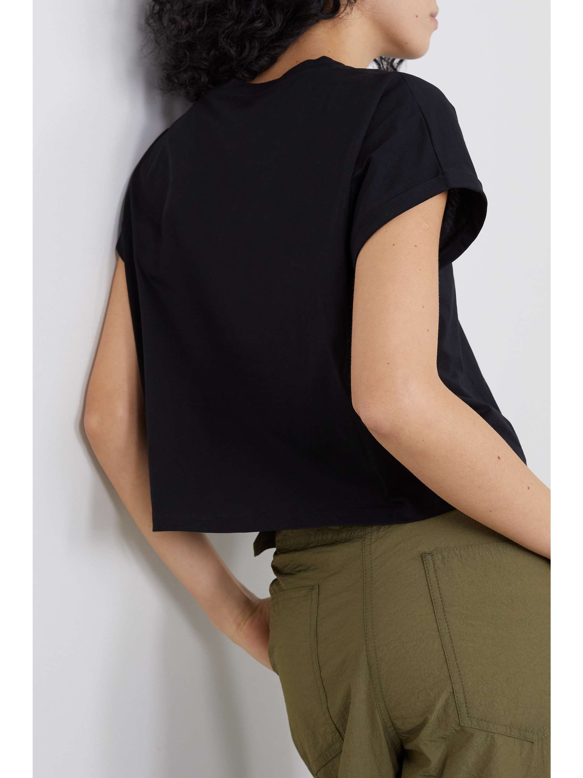 balmain cropped flocked cotton jersey t shirt