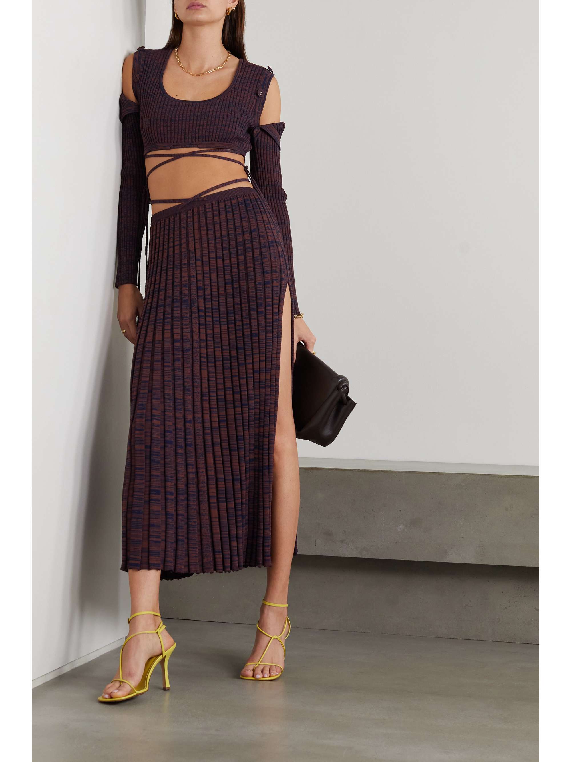 Purple Space-dyed ribbed-knit midi 