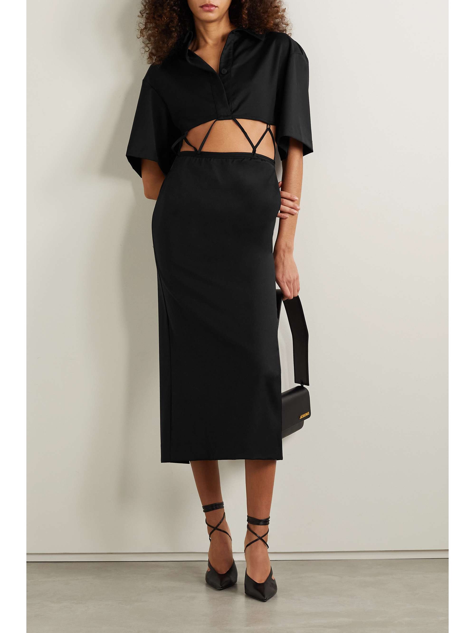 Black Cutout wool-blend midi dress 