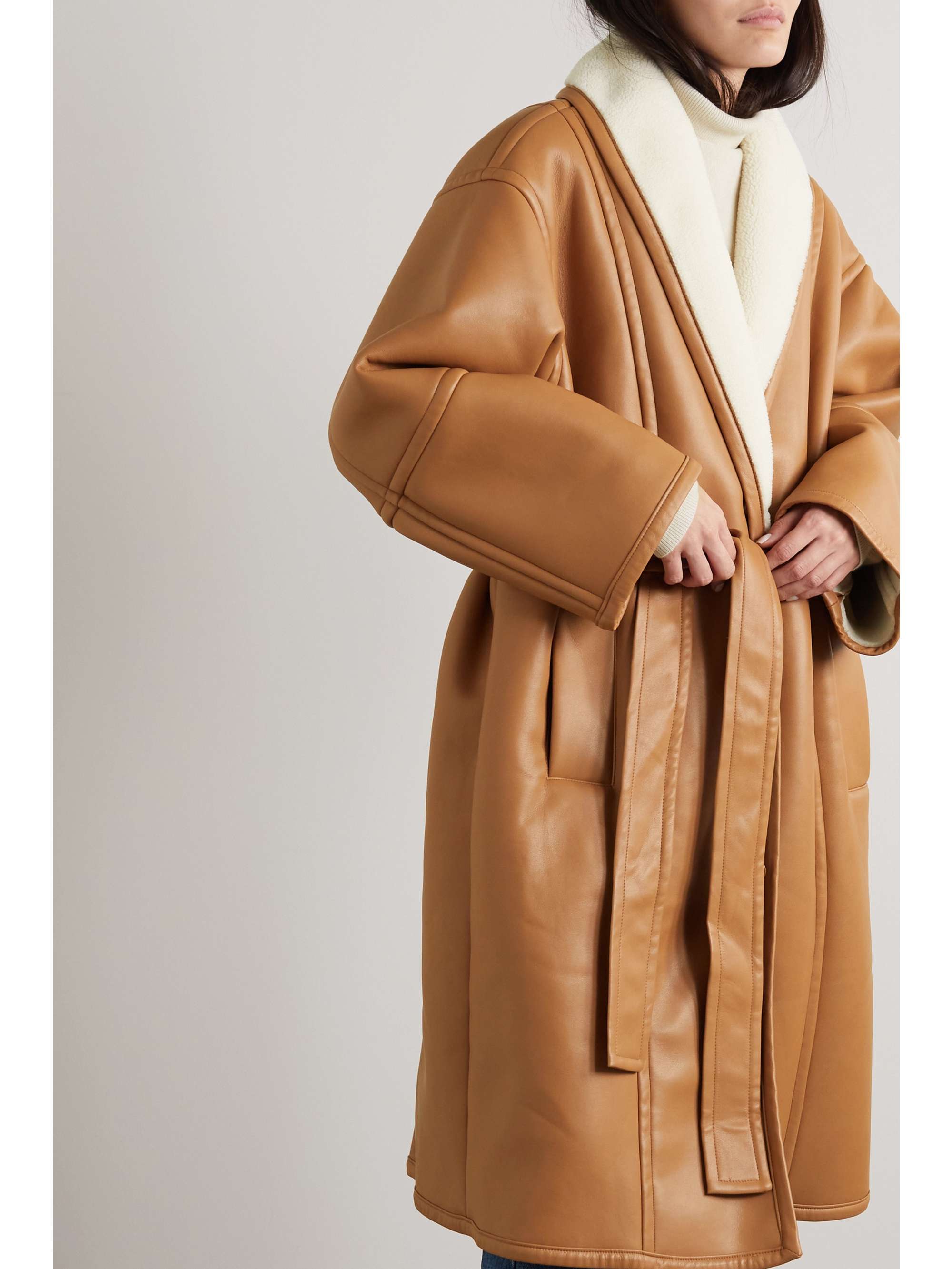 STAND STUDIO Dolores belted faux shearling coat