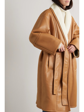 STAND STUDIO Dolores belted faux shearling coat