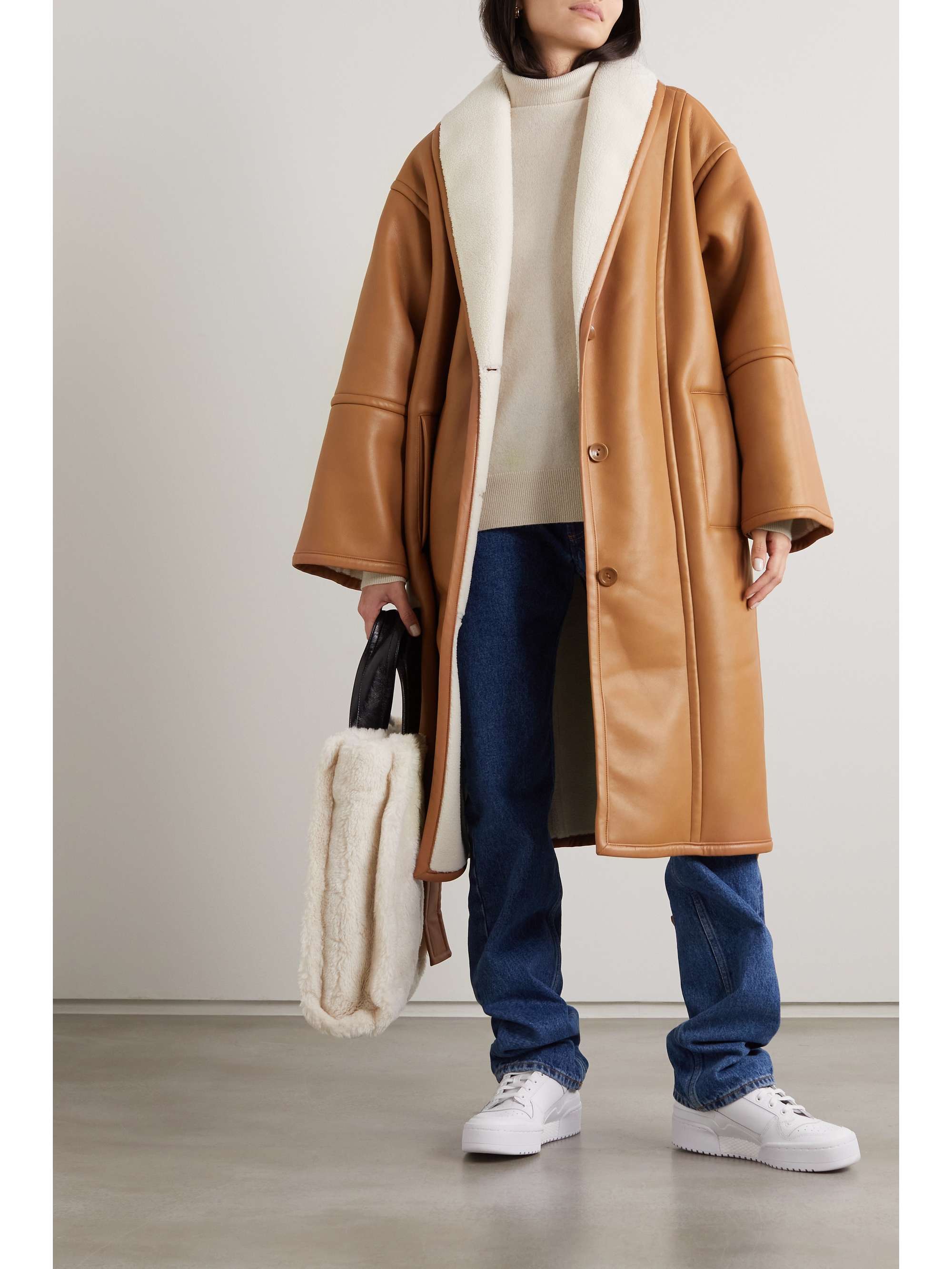 STAND STUDIO Dolores belted faux shearling coat