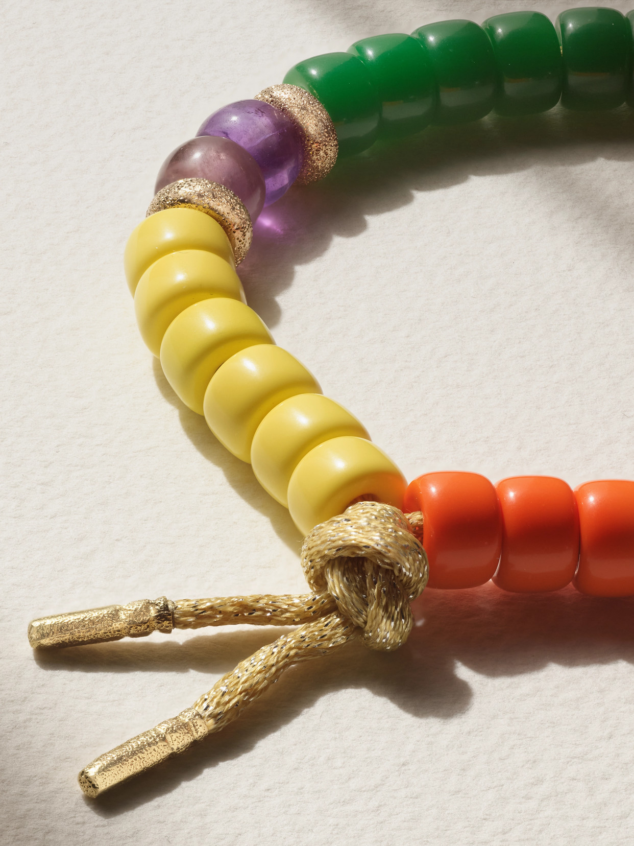 Shop Carolina Bucci + Loretta Caponi Forte Beads 18-karat Gold And Lurex Multi-stone Bracelet