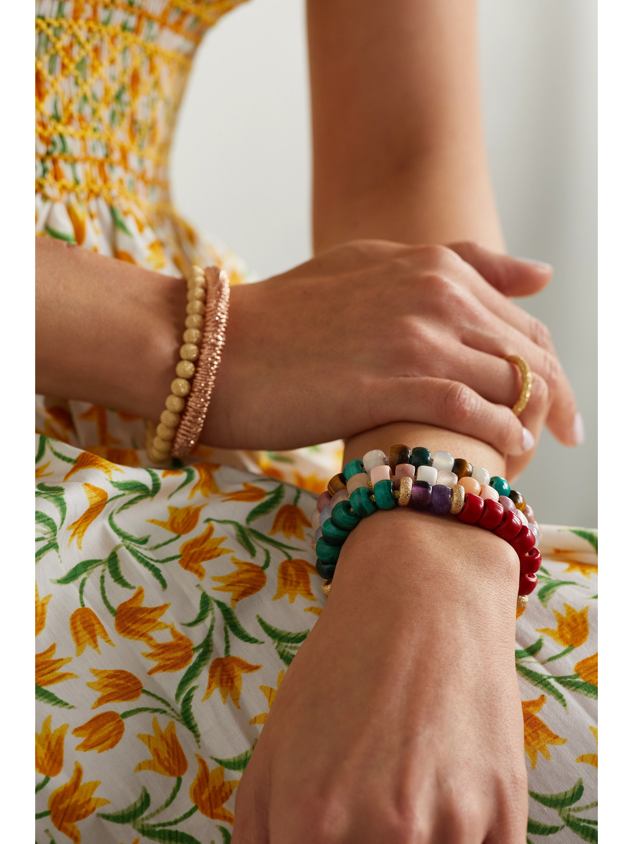 CAROLINA BUCCI + LORETTA CAPONI FORTE BEADS 18-KARAT GOLD AND LUREX MULTI-STONE BRACELET