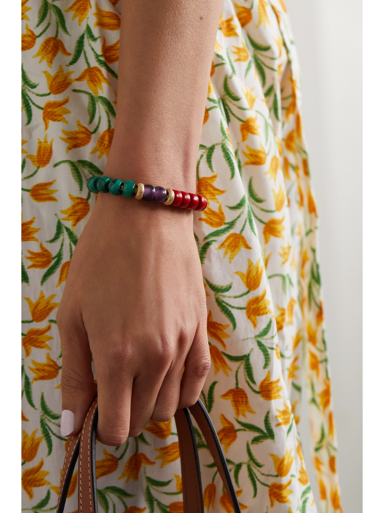 Shop Carolina Bucci + Loretta Caponi Forte Beads 18-karat Gold And Lurex Multi-stone Bracelet