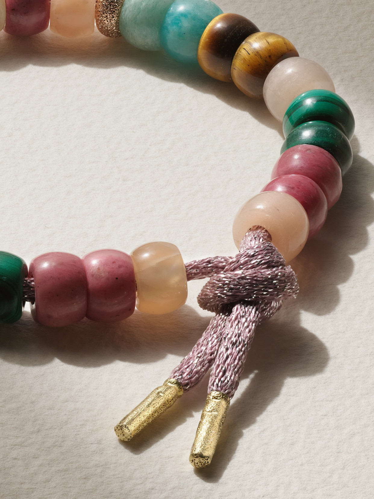 CAROLINA BUCCI + AGUA BY AGUA BENDITA FORTE BEADS 18-KARAT ROSE AND YELLOW GOLD, LUREX AND MULTI-STONE BRACELET