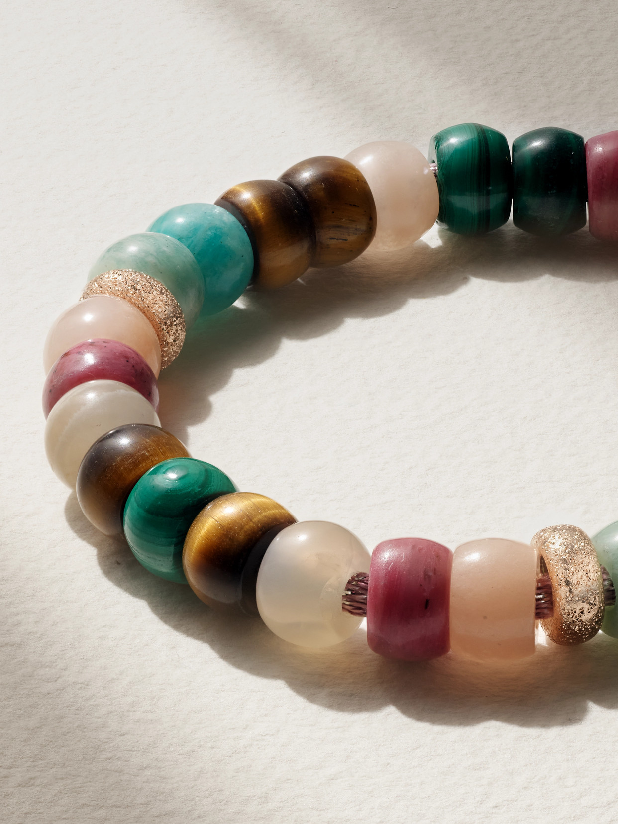 Shop Carolina Bucci + Agua By Agua Bendita Forte Beads 18-karat Rose And Yellow Gold, Lurex And Multi-stone Bracelet