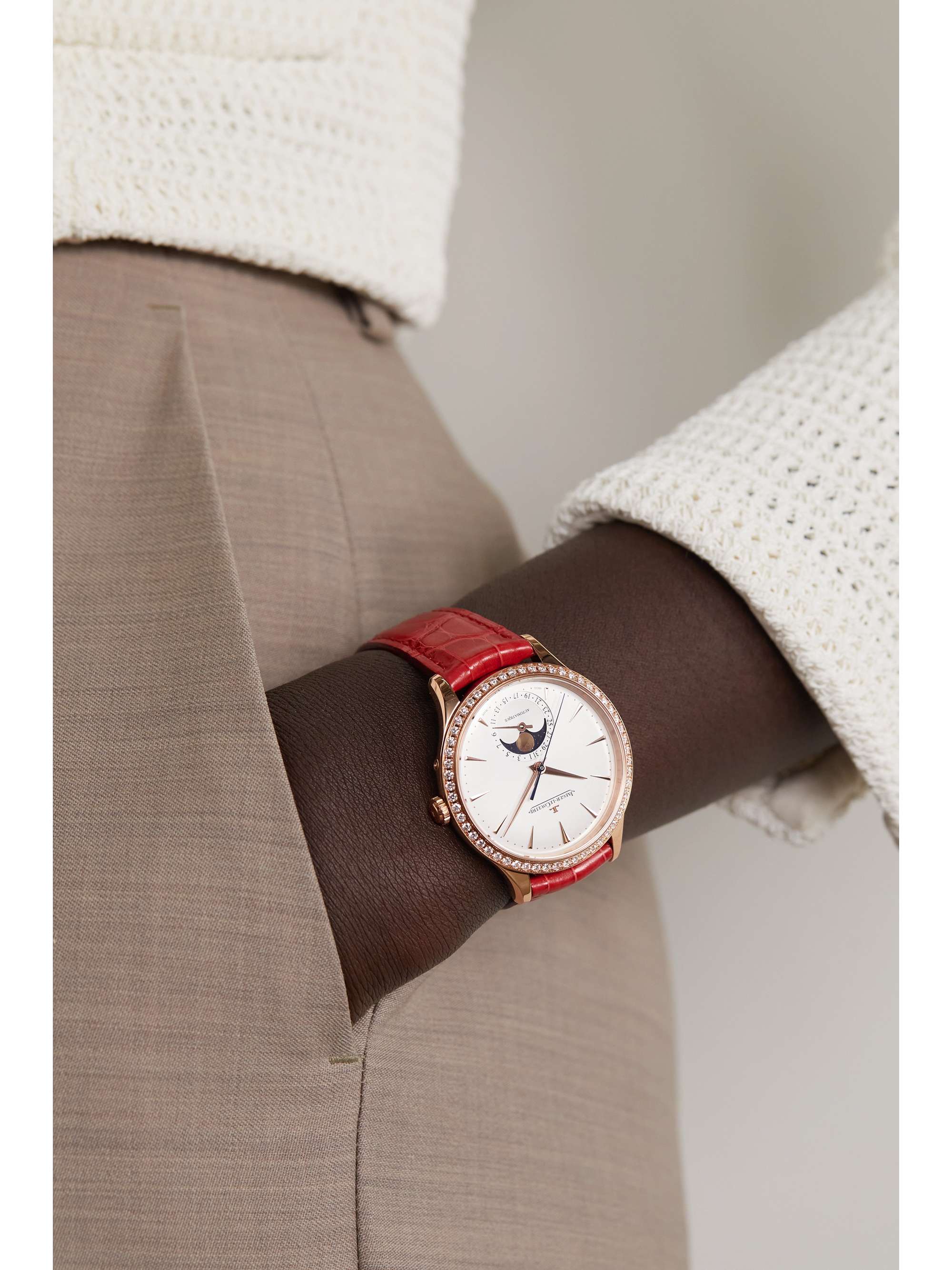 JAEGER LECOULTRE Master Ultra Thin Moon Automatic 36mm 18-karat rose gold, alligator and diamond watch