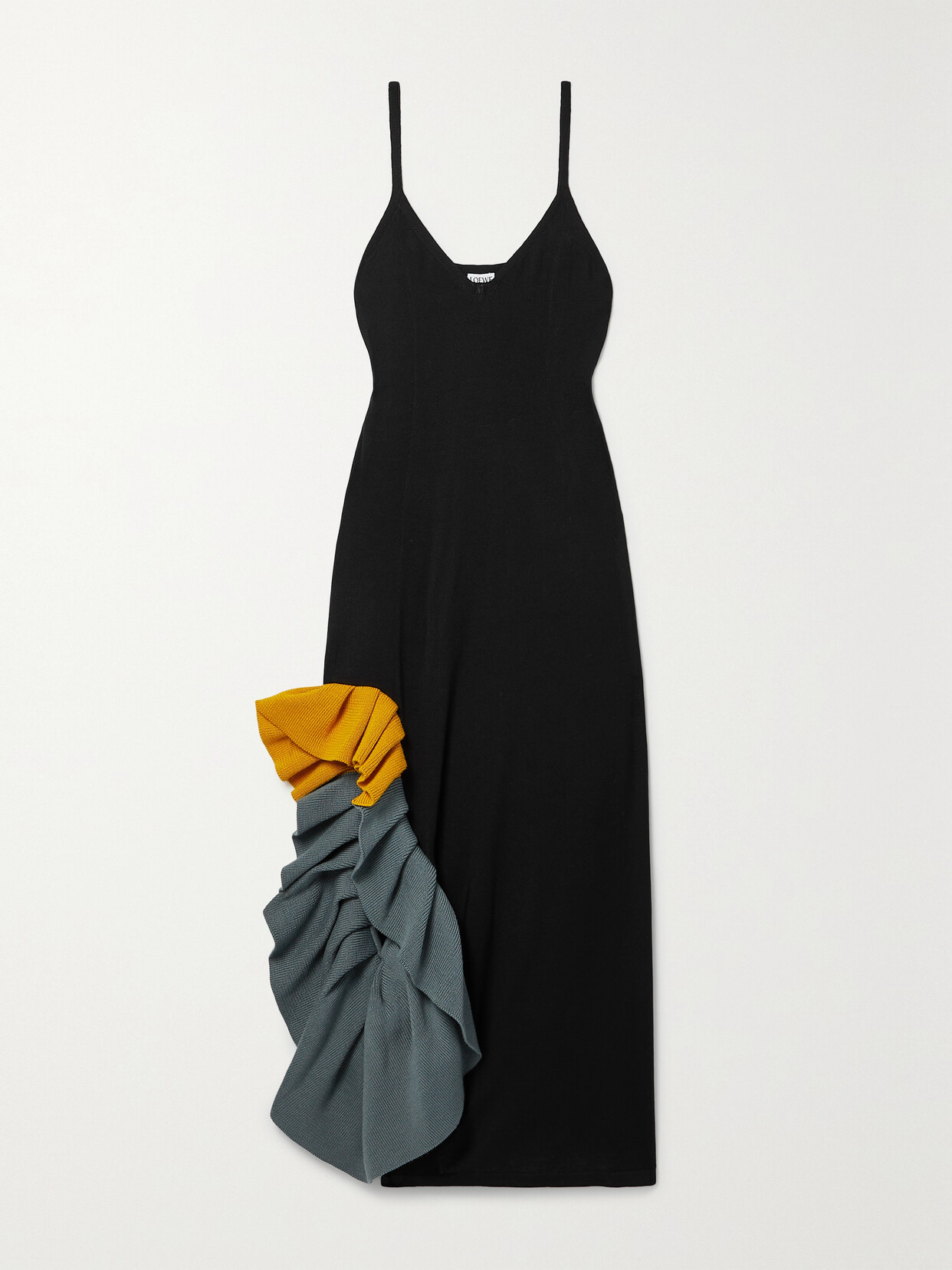 LOEWE CONVERTIBLE RUFFLED WOOL MIDI DRESS