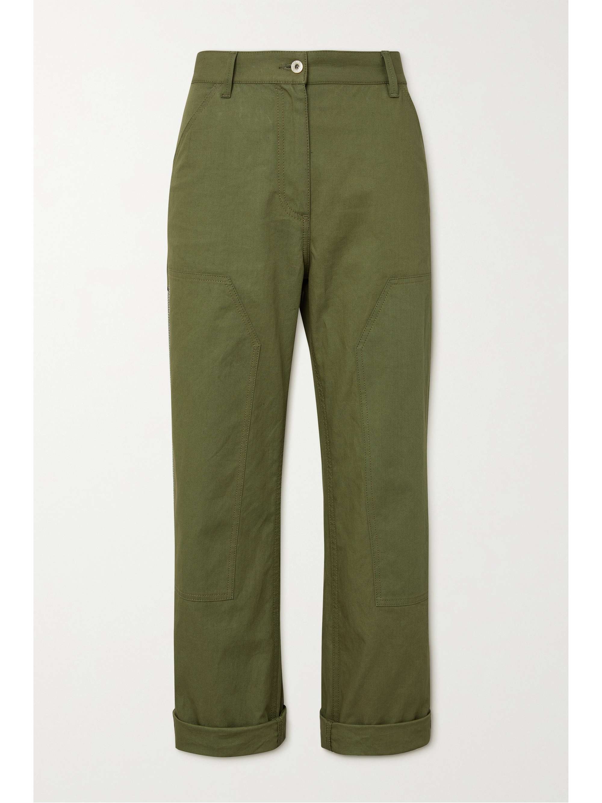 Leather-trimmed cotton and linen-blend 