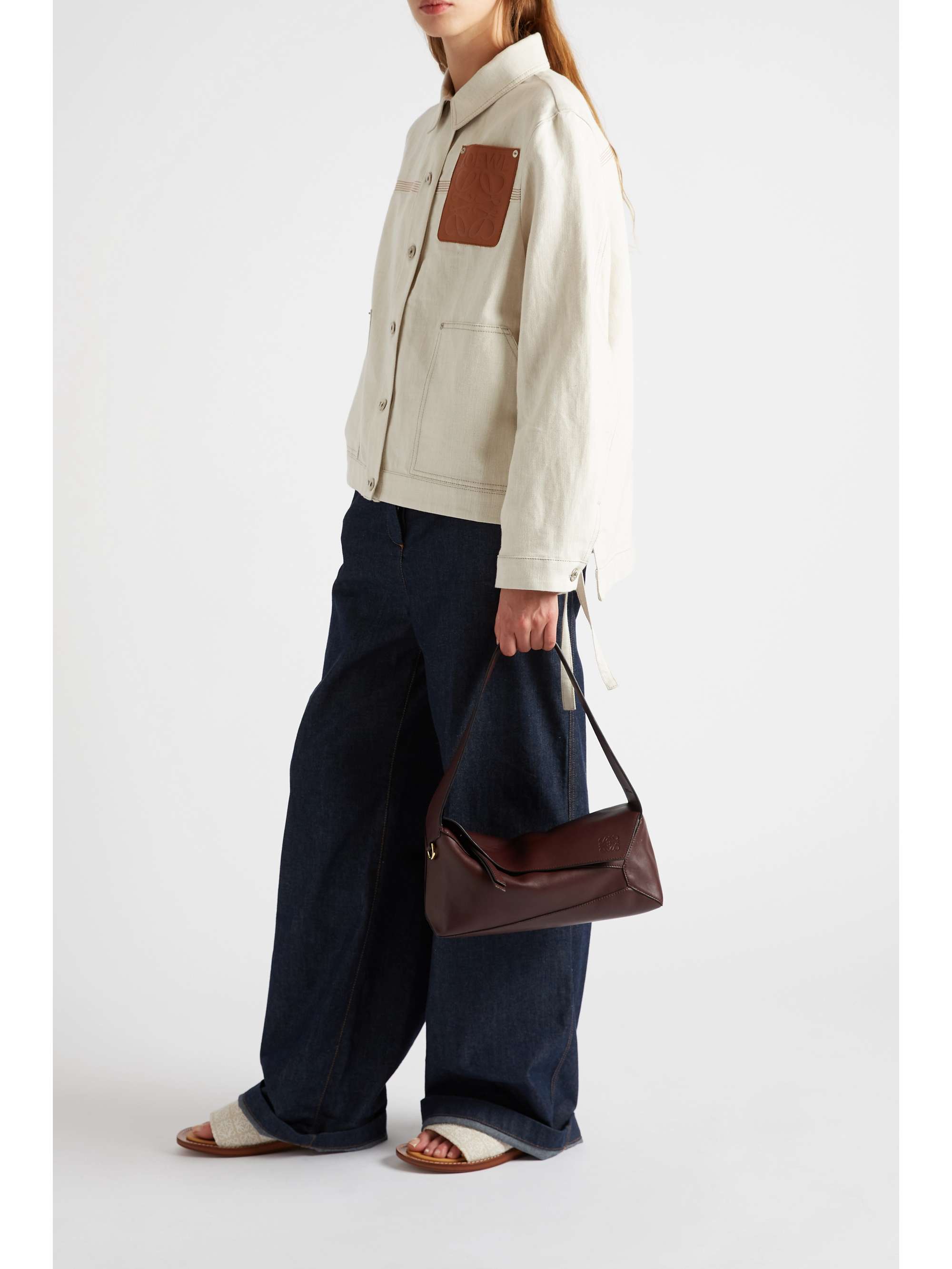 LOEWE Leather-trimmed denim-jacquard jacket