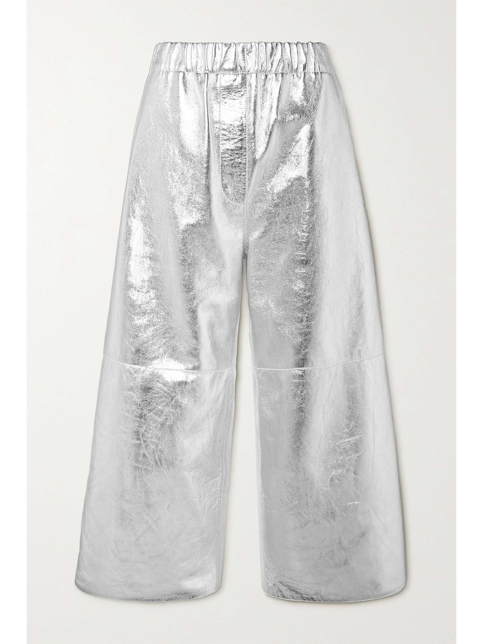 Silver Cropped metallic texture-leather 