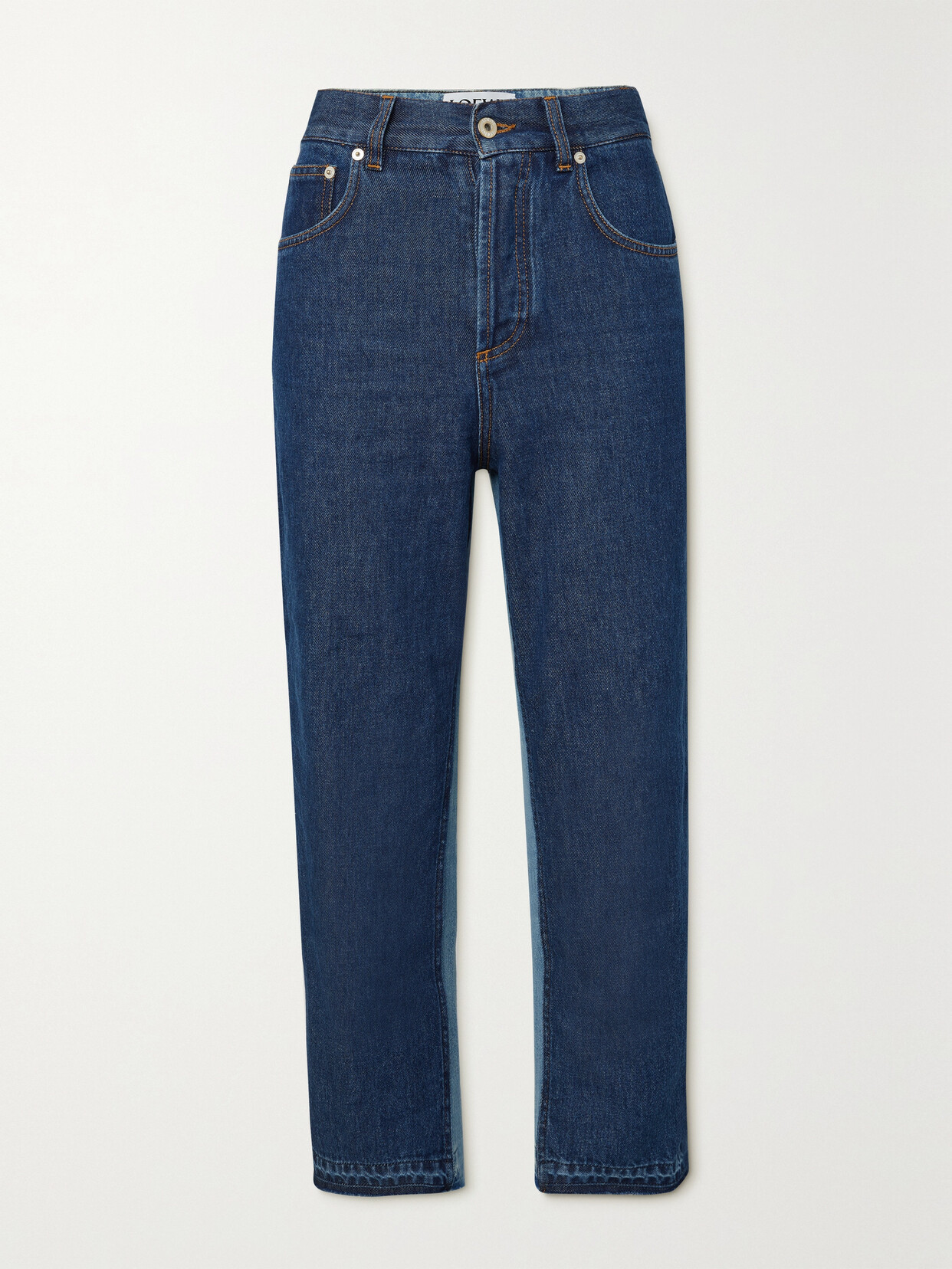 Loewe - Cropped Two-tone Straight-leg Jeans - Blue