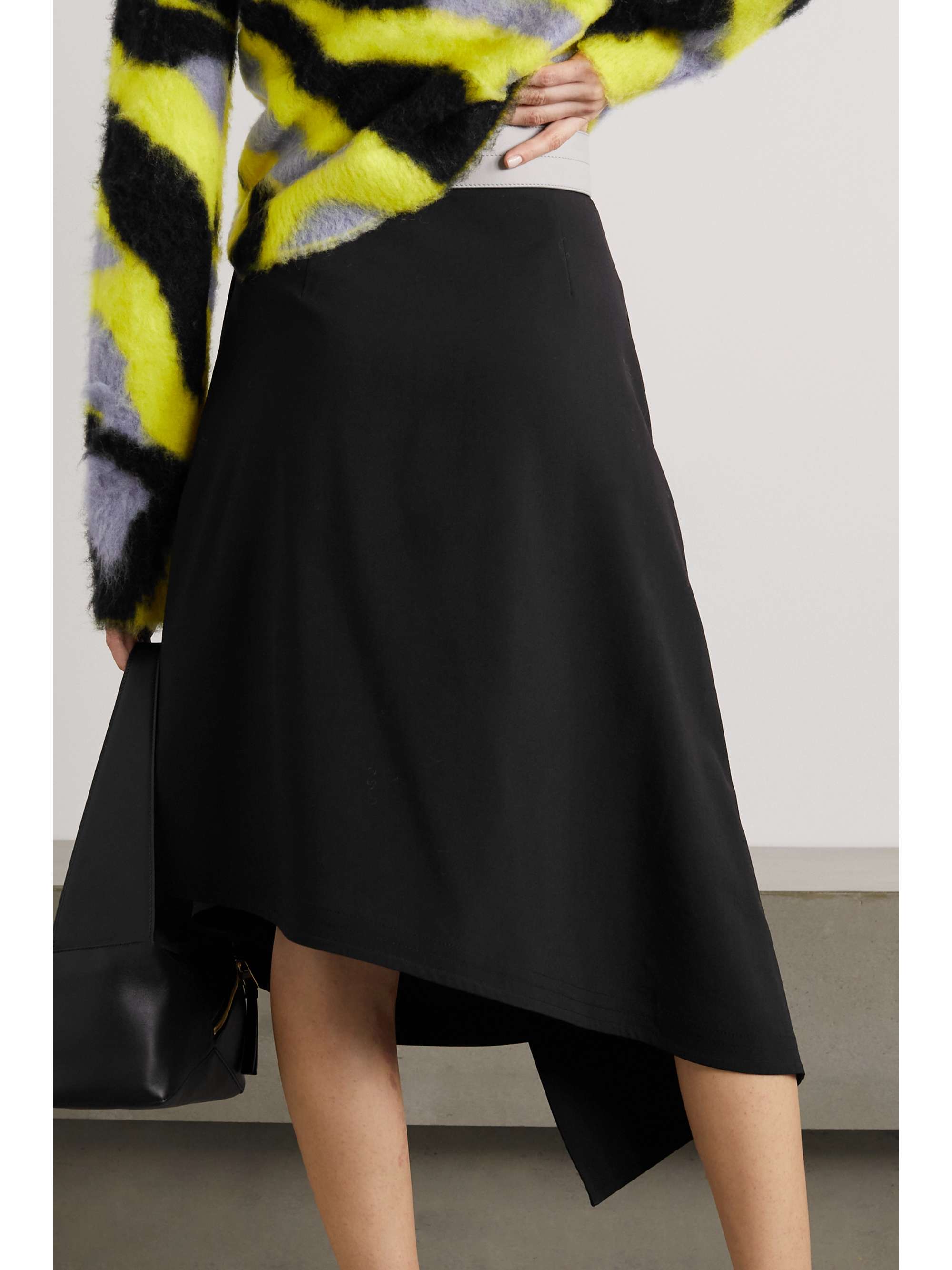 LOEWE Leather-trimmed wool-twill wrap skirt | NET-A-PORTER