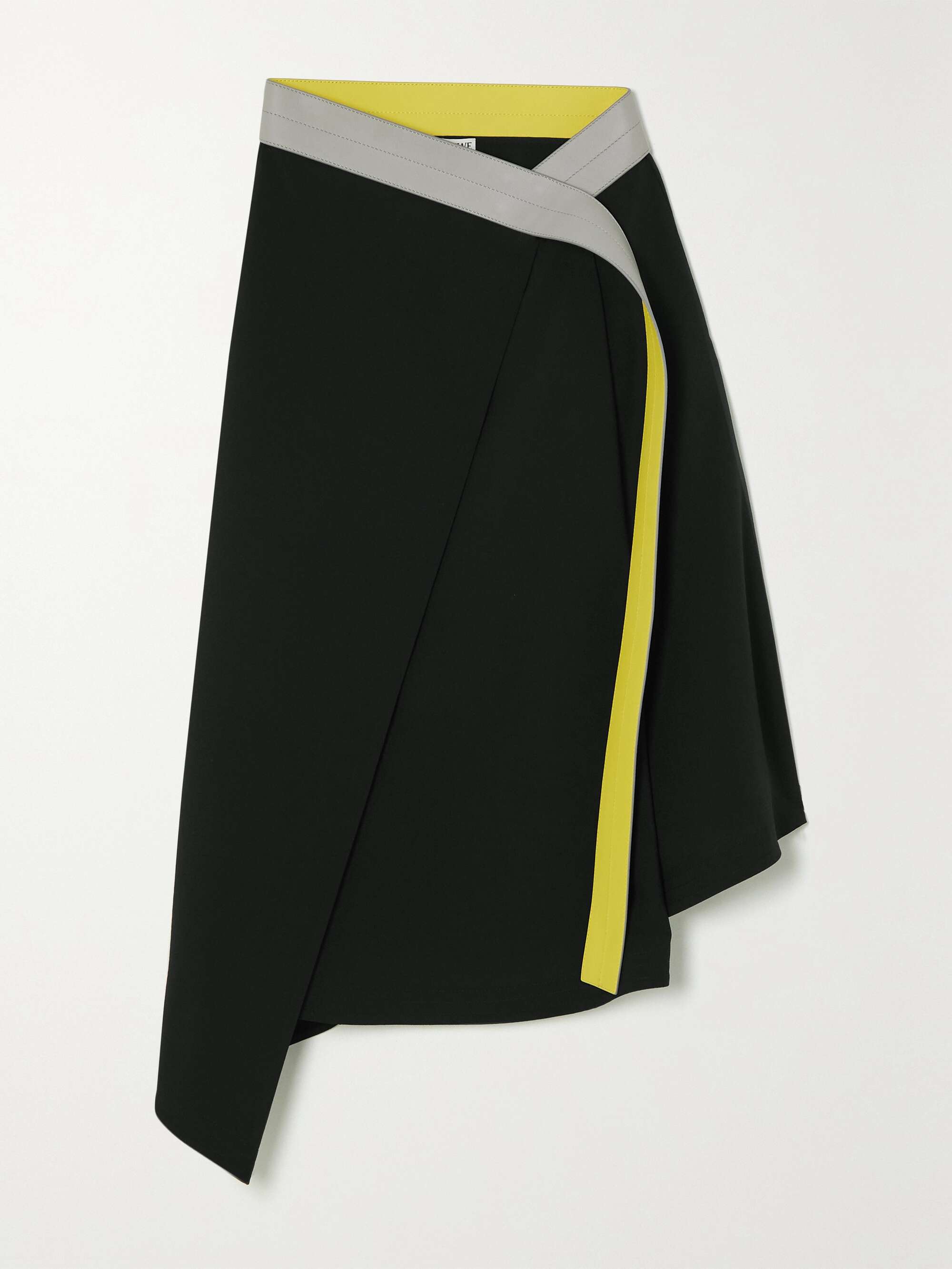 Black Leather-trimmed wool-twill wrap skirt | LOEWE | NET-A