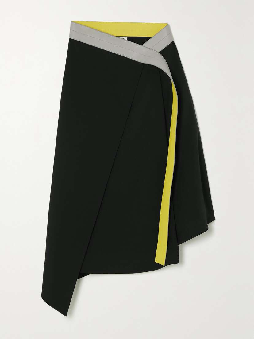 Loewe Leather-trimmed Wool-twill Wrap Skirt