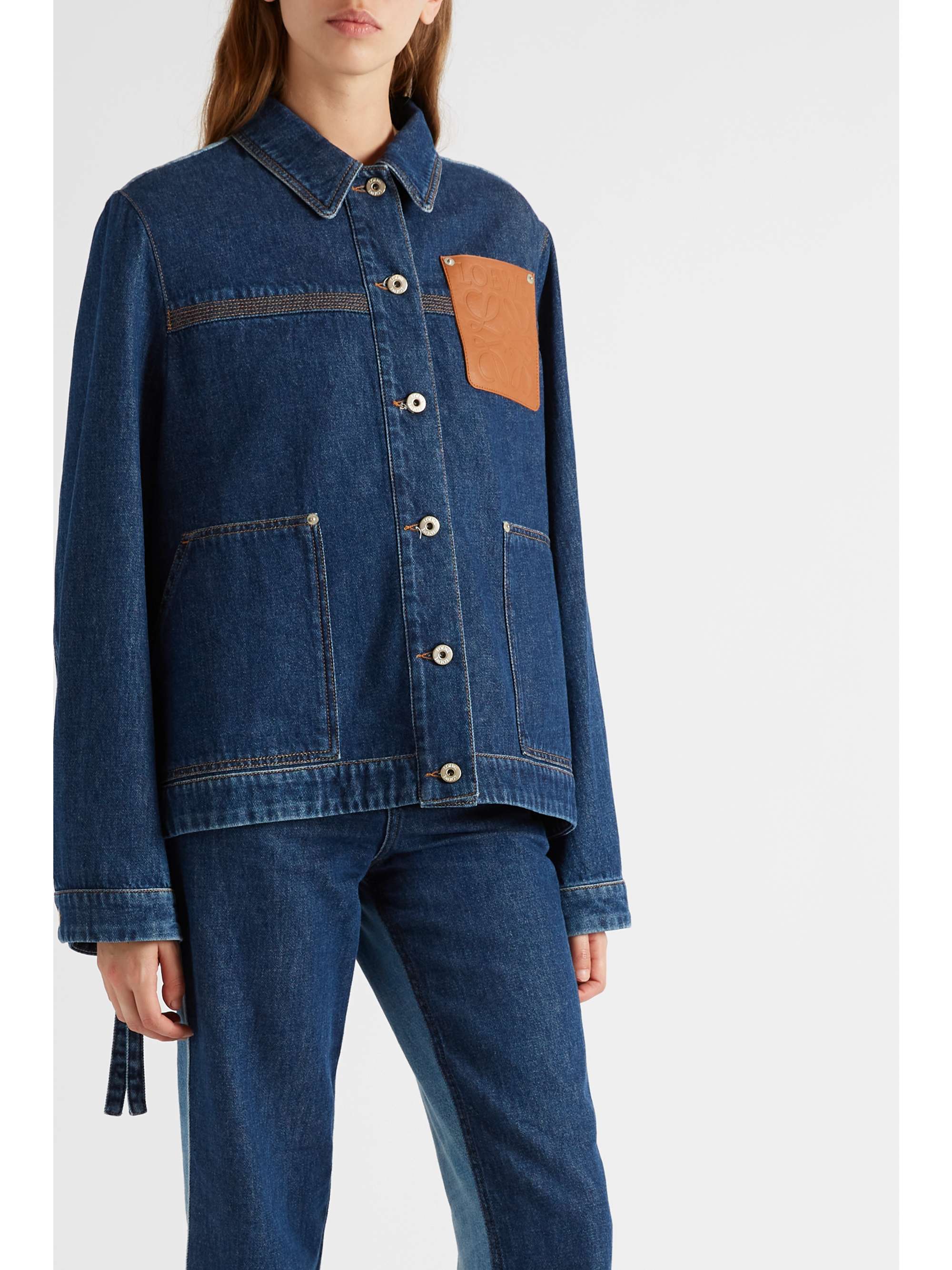 LOEWE Leather-trimmed two-tone denim jacket | NET-A-PORTER